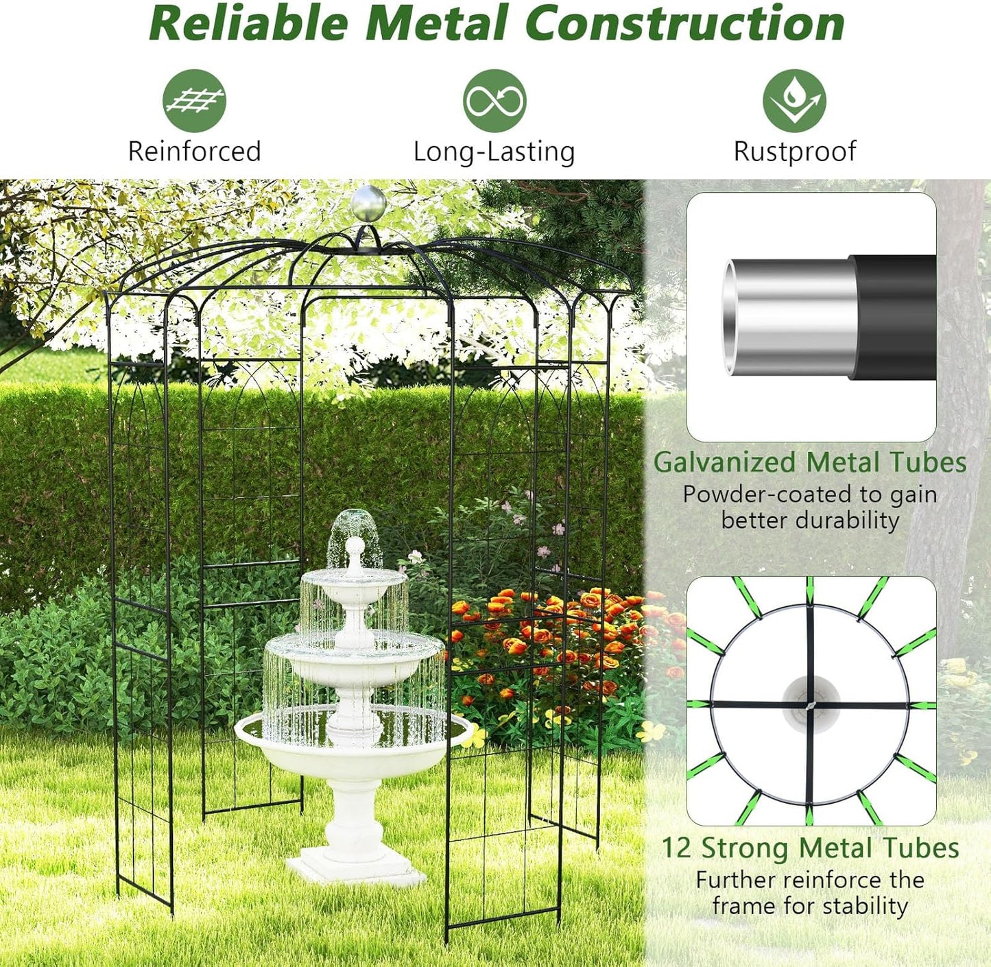 Giantex Birdcage Shape Gazebo - 9.4' H x 6.8' W Metal Arch Trellis for Climbing Plants Clematis Vines, French Style Pergola Pavilion Garden Arbor for Weddings Photoshoots Ceremony Party Outdoor Decor