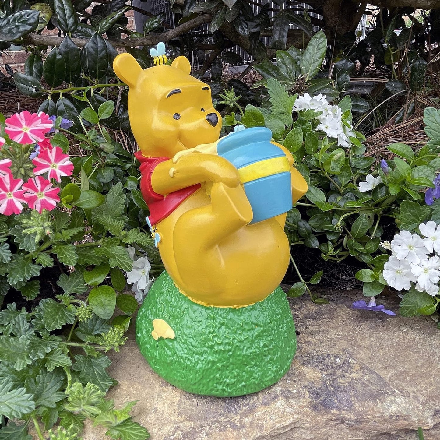 Disney Winnie The Pooh Rolling Honey Pot Everyday Outdoor Garden Statue, 7 inches Tall, Officially Licensed Disney Product
