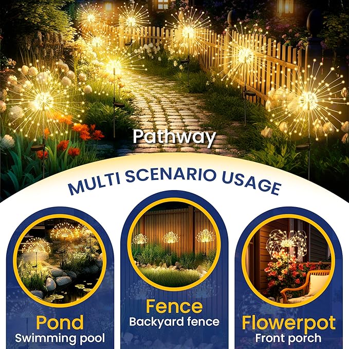 GIGALUMI Garden Outdoor Decor Lights 120LED 4Pack, Solar Garden Lights for Yard Outside Fairy Decorative,Solar Powered for Yard Pathway Flowerbed Planter Balcony Patio Decor(Warm White)