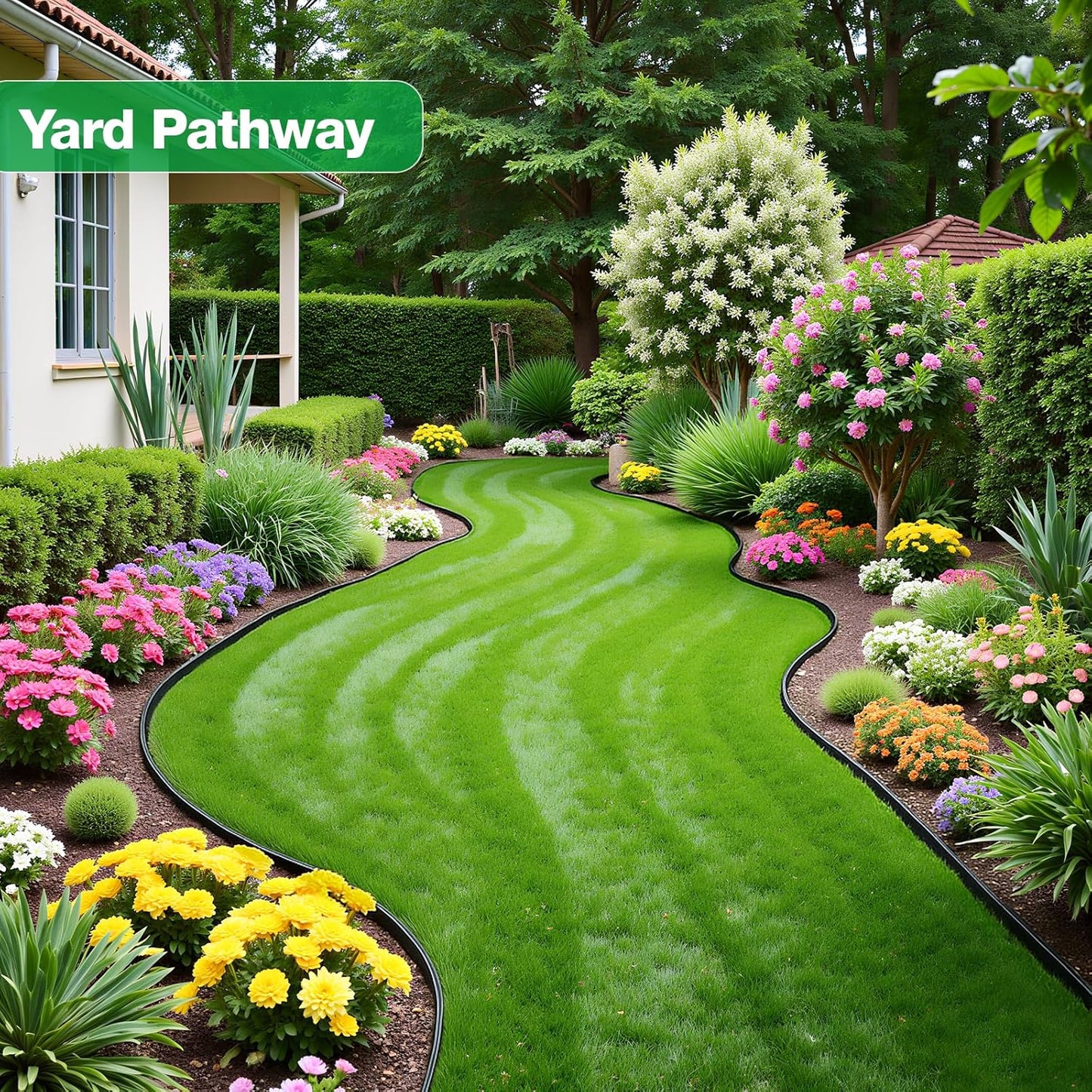 MIXC Garden Edging Border, 100FT 2 Inch Tall Plastic Landscape Edging with 150 Stakes, Flexible Tool-Free Lawn Border for Yard, Flower Bed & Landscaping