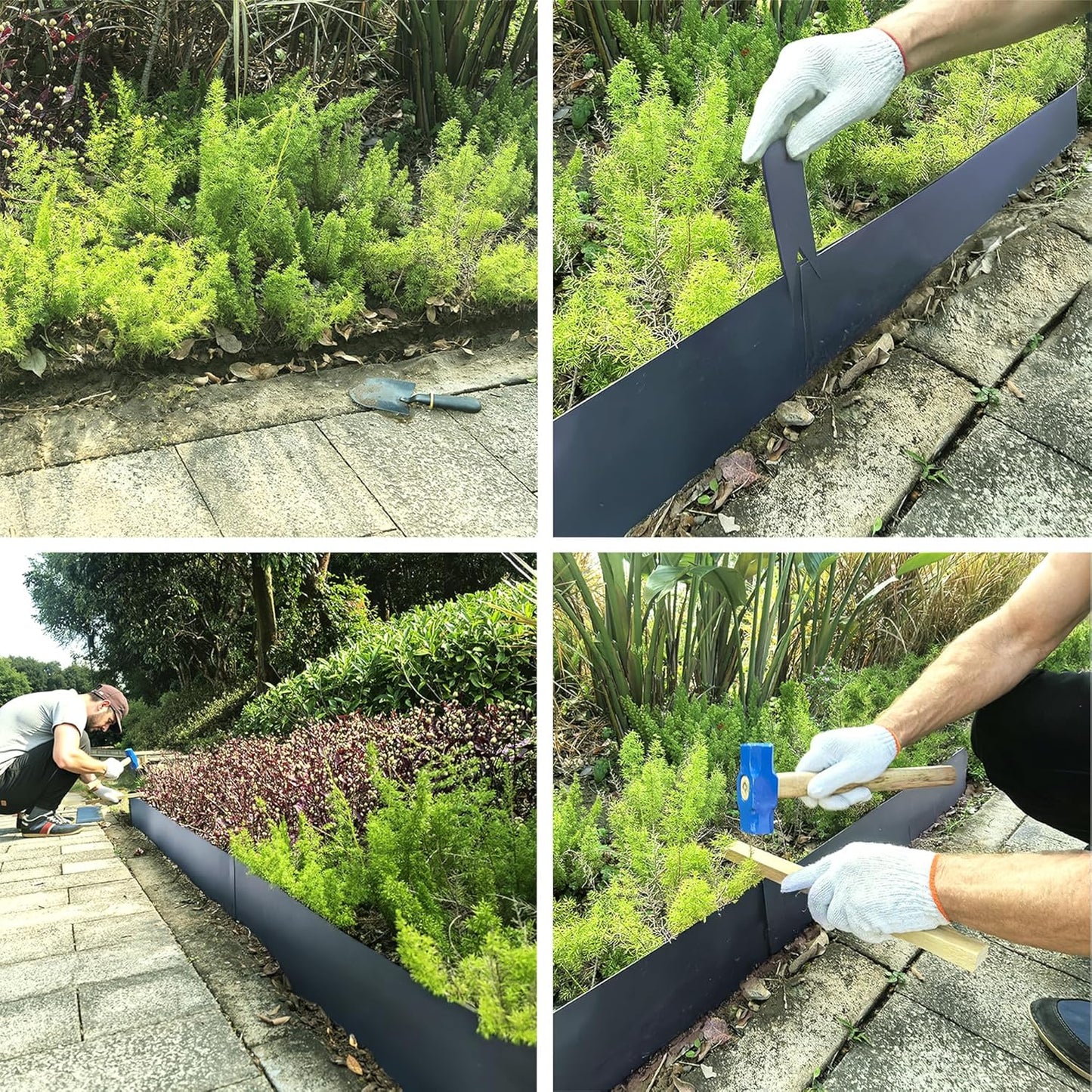 Metal Landscape Edging 6 Pack 40" L x 6" H,Galvanized Bendable Metal Garden Edging,Hammer- in Steel Landscape Edging with a Pair of Gloves and 7 Clips,Navy Blue (20 FT Total)