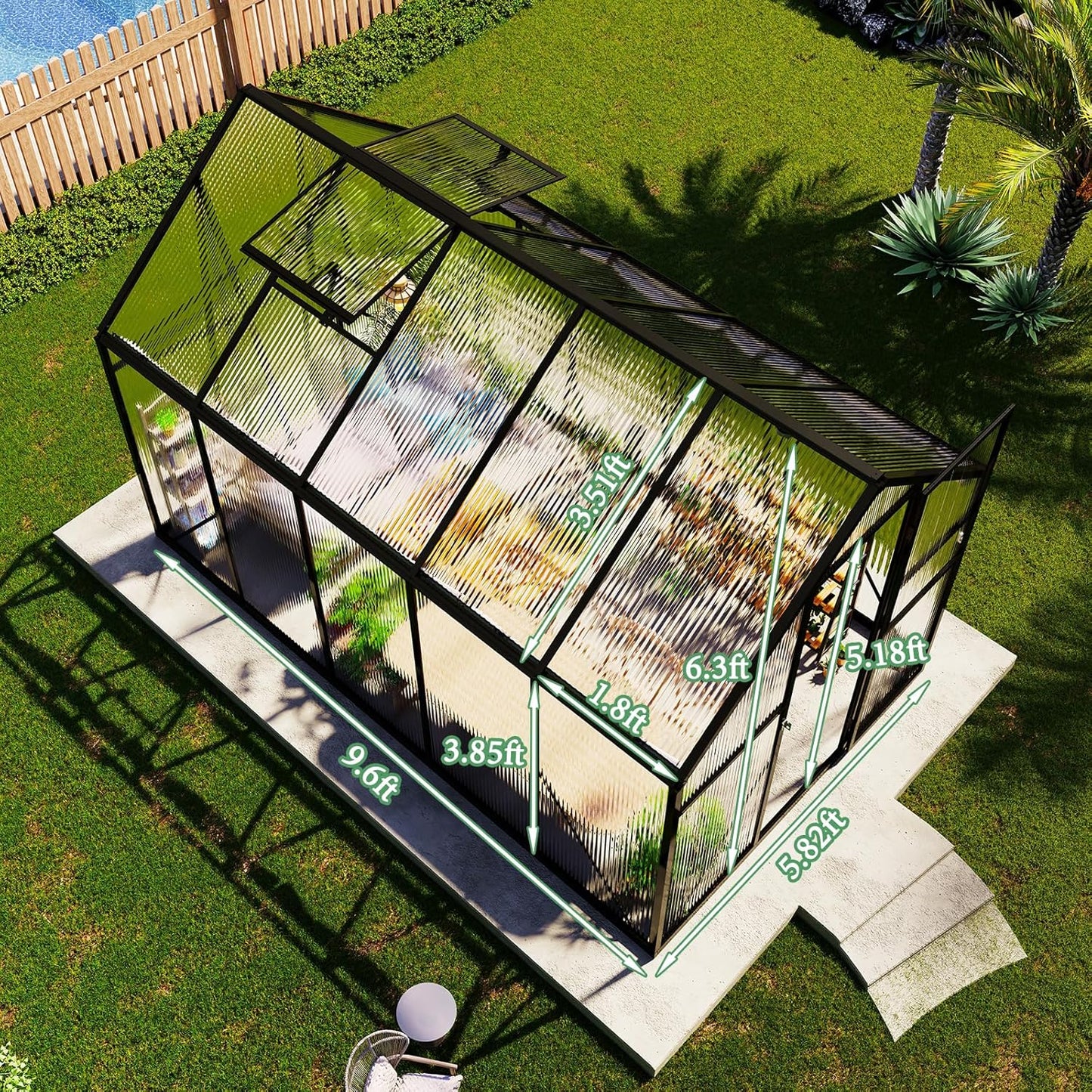 Amerlife 6x10x6.3 FT Outdoor Polycarbonate Greenhouse, Walk-in Aluminum Frame Structure with Dual Windows & Swing Door, Heavy-Duty Garden Building in Black