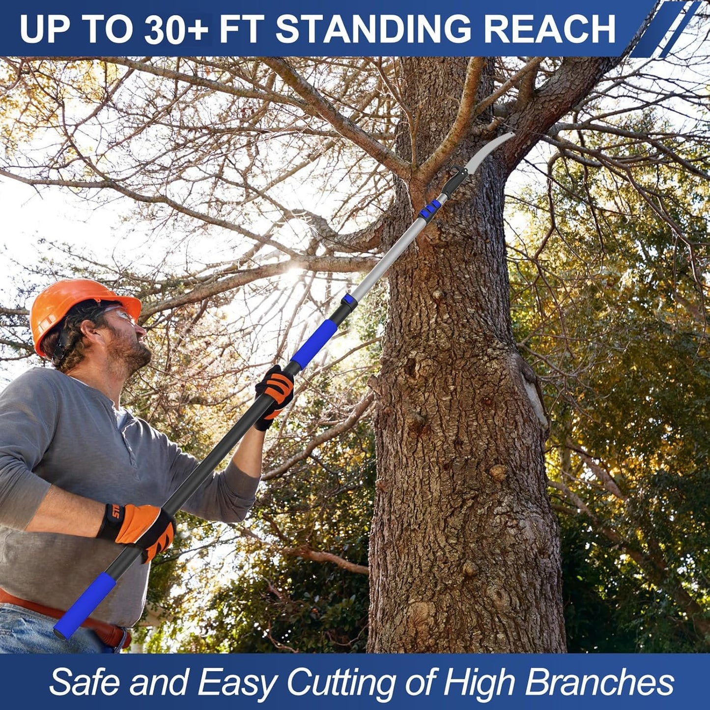 36FT Pole Saw, Telescoping Tree Trimmer with 5-20FT Extension Pole, Manual Branches Pruner for Backyard, Blue