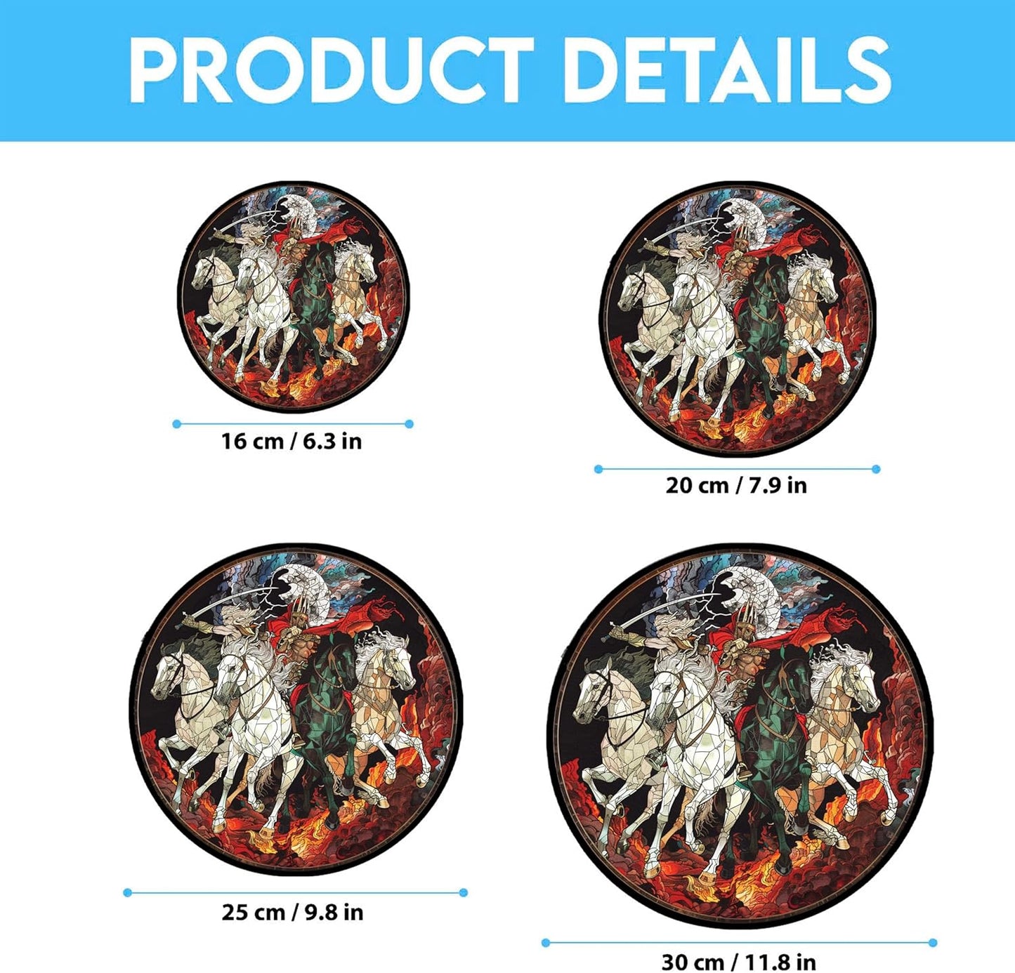 Four Horsemen of The Apocalypse Suncatchers for Windows,6.3” Stained Glass Window Hangings,Hand-Painted Glass Panel Perfect for Home Décor
