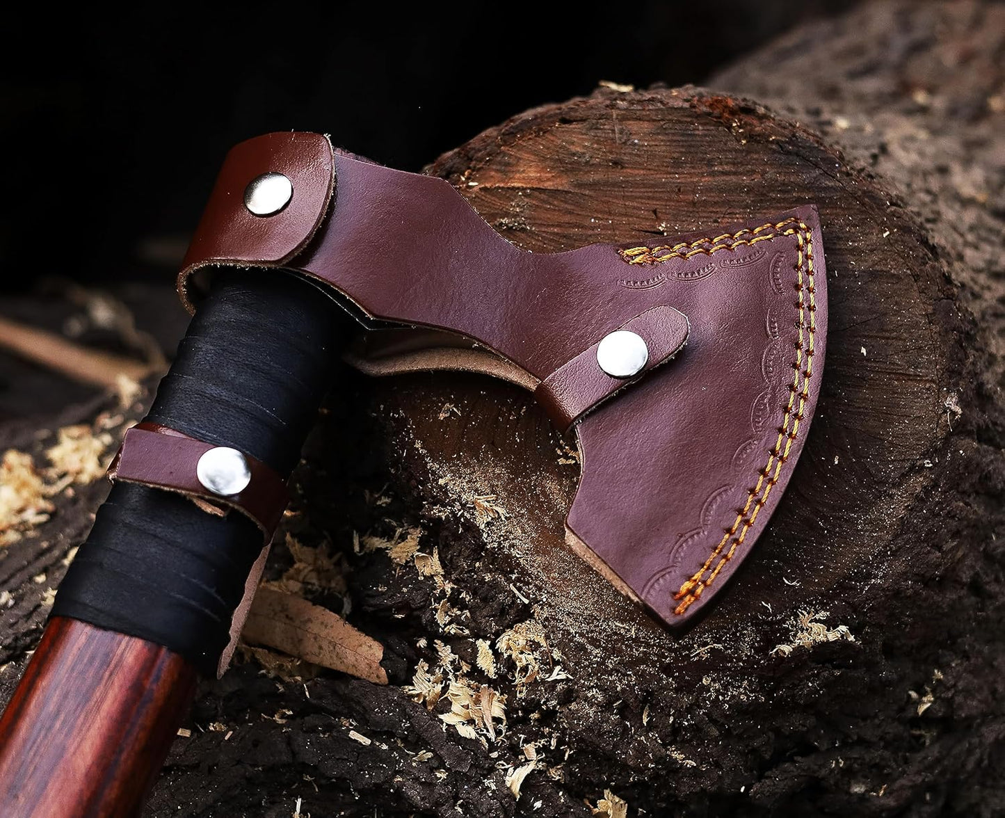 Viking Axe | 18" Carbon Steel Throwing Hatchet with Ash Wood Handle & Leather Sheath | Etched Norse Design, Functional & Collectible Gift(WCA-017)