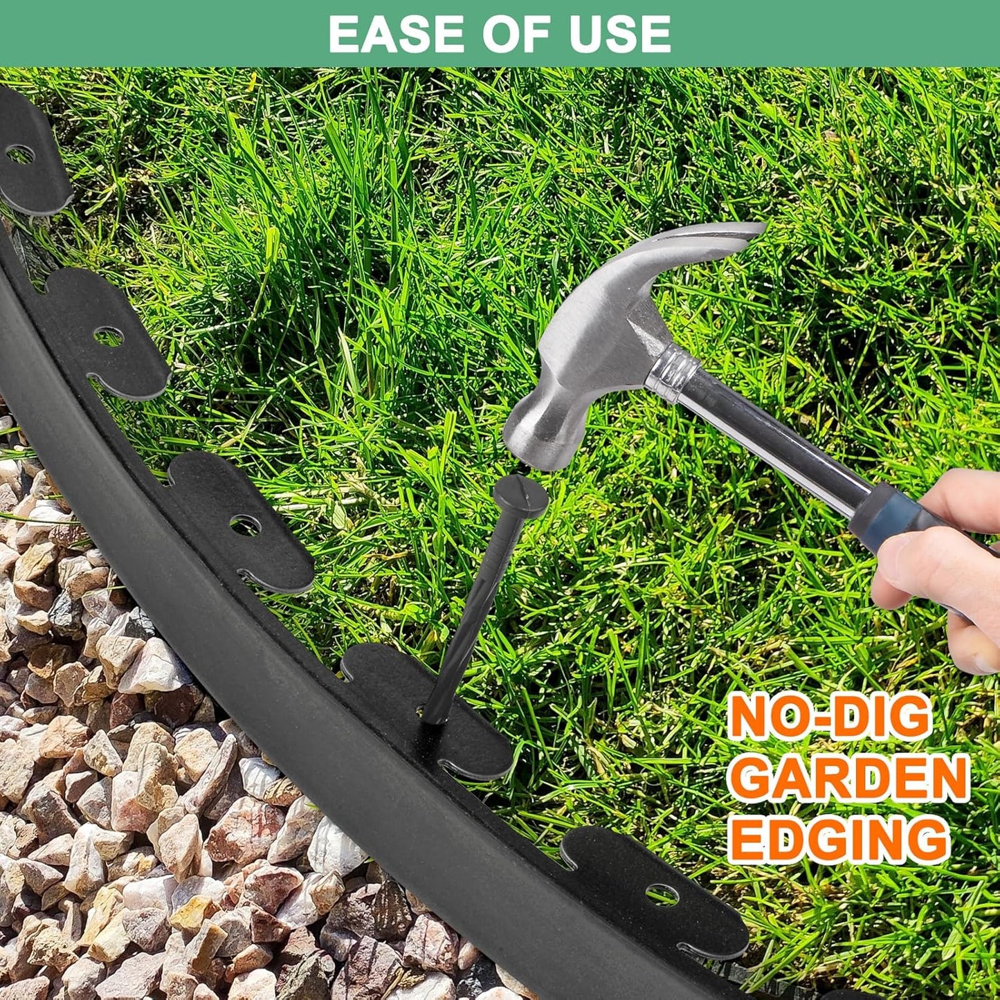 Garden Edging - 20 Feet Plastic Landscaping Edging Border with 18 PCS Spikes Apply to Flower Beds/Grass Lawn/Yard (20FT x 1.57IN, Black)