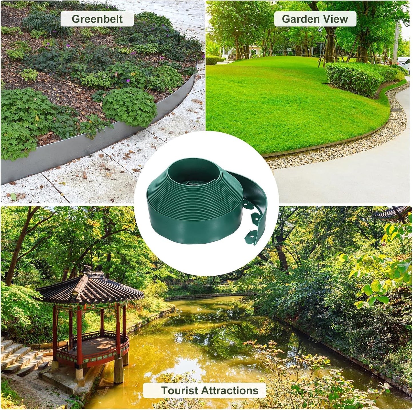 uxcell Landscape Edging, 1Pcs 66FT x 3.94" - No Dig Garden Edging Kit with 60 Stakes, Landscape Edging Border for Garden Lawn Flower Bed Yard Grass (Green)