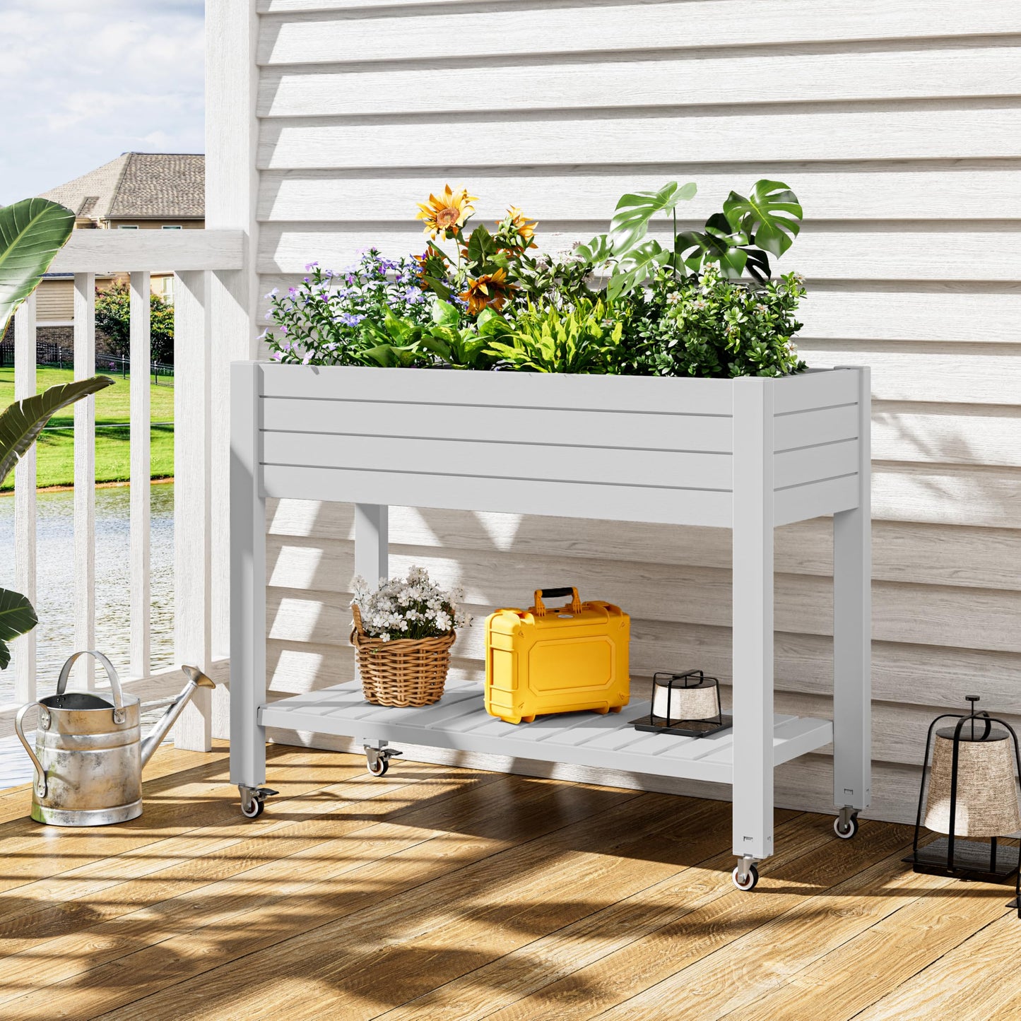 WTFGO Elevate 33.7" Tall Raised Garden Bed with Wheels, Divisible Resin Planter Box with Drainage