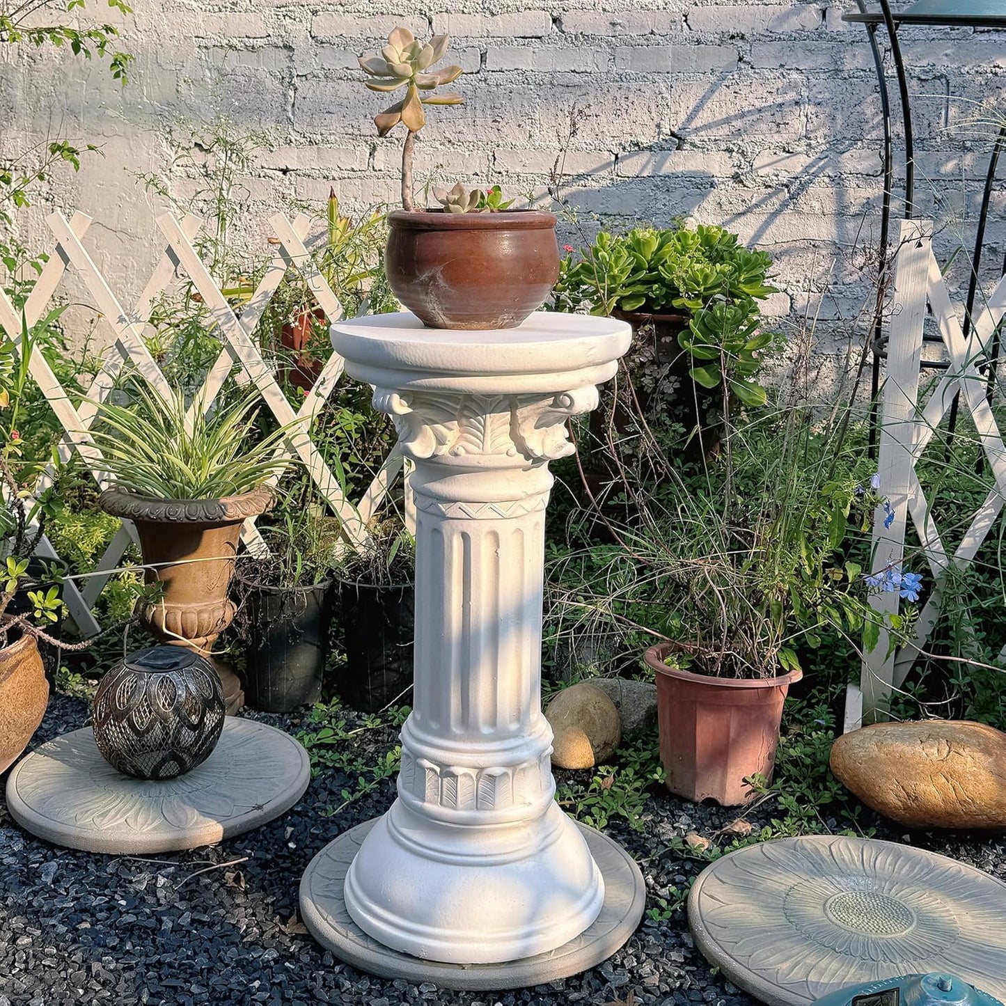 Decorative Roman Column Pedestal, MGO Cement with Fiber, Classical Garden Pillar, Indoor Outdoor Decor,Wrap Foam Safely Delivered from Local Warehouse (White, 21.9IN)