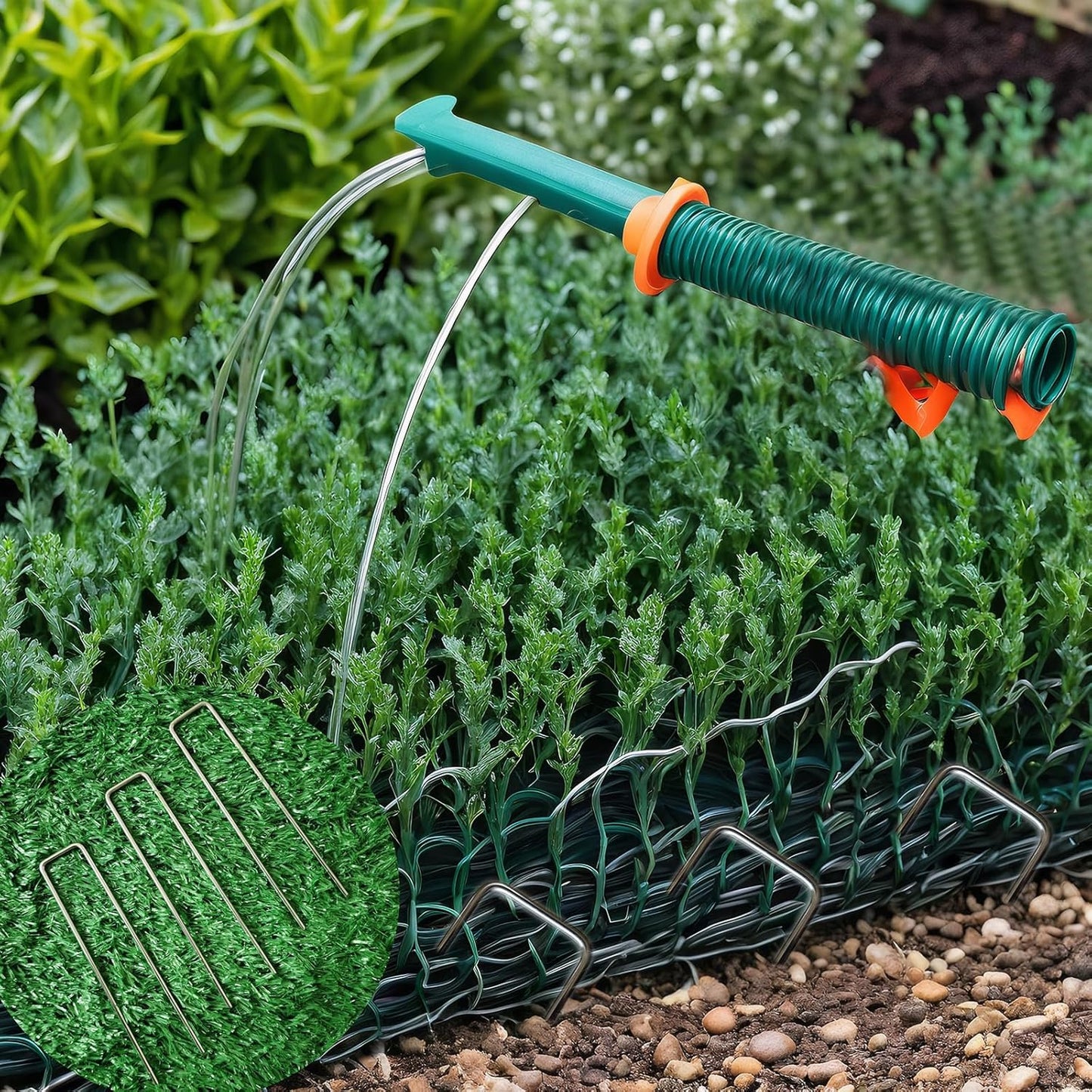50 PCS 6 Inches Galvanized Landscape Staples, 50 PCS Gaskets and 1 Pick Hook, Heavy Duty Anti-Rust Garden Stakes for Weeds Barrier Sod Fabric Decorations Ground Cover
