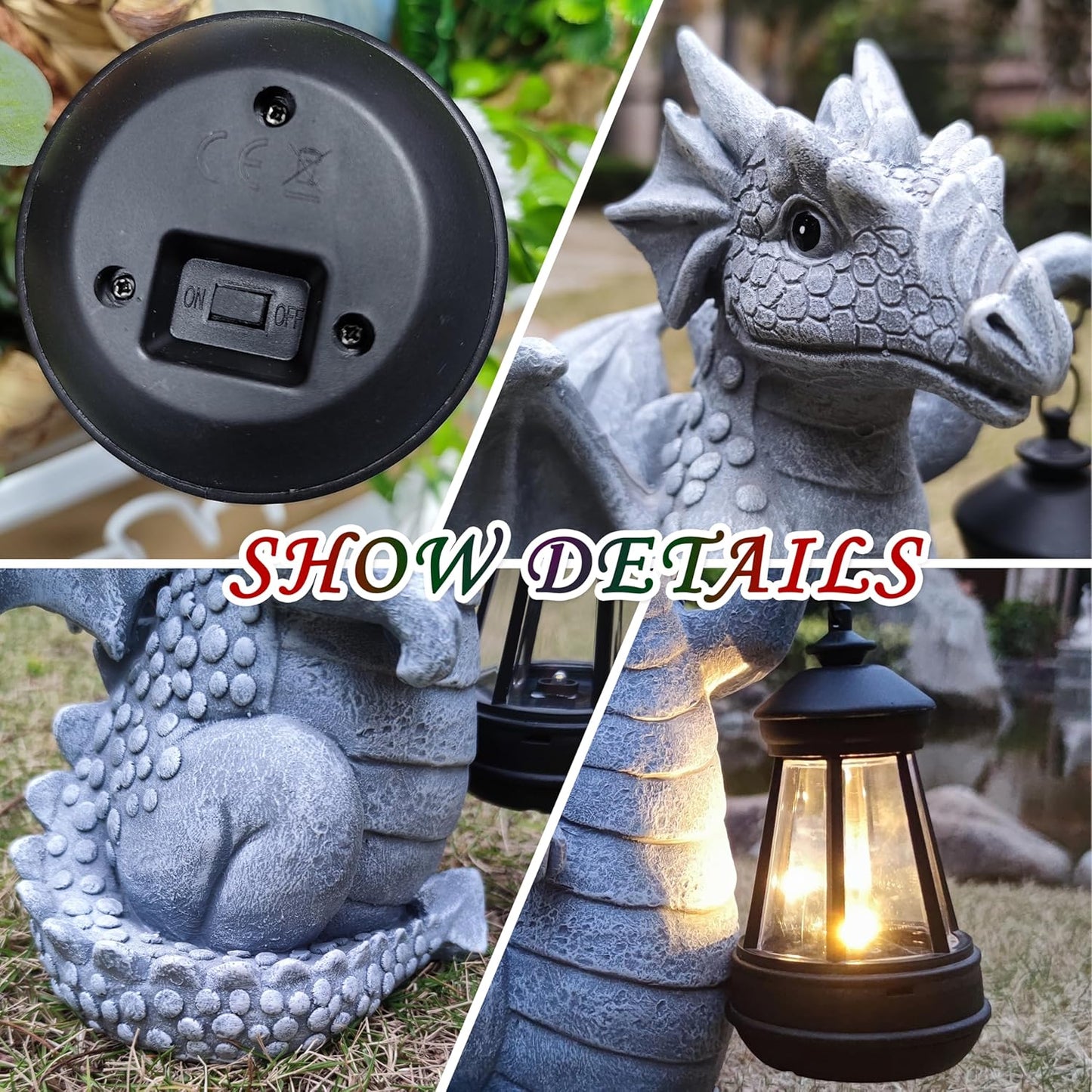 Solar Dragon Garden Statue Decoration with Solar Lantern,Dragon Figurine Lights Outdoor Décor for Yard,Lawn ,Patio, Balcony, Unique Housewarming Ornament