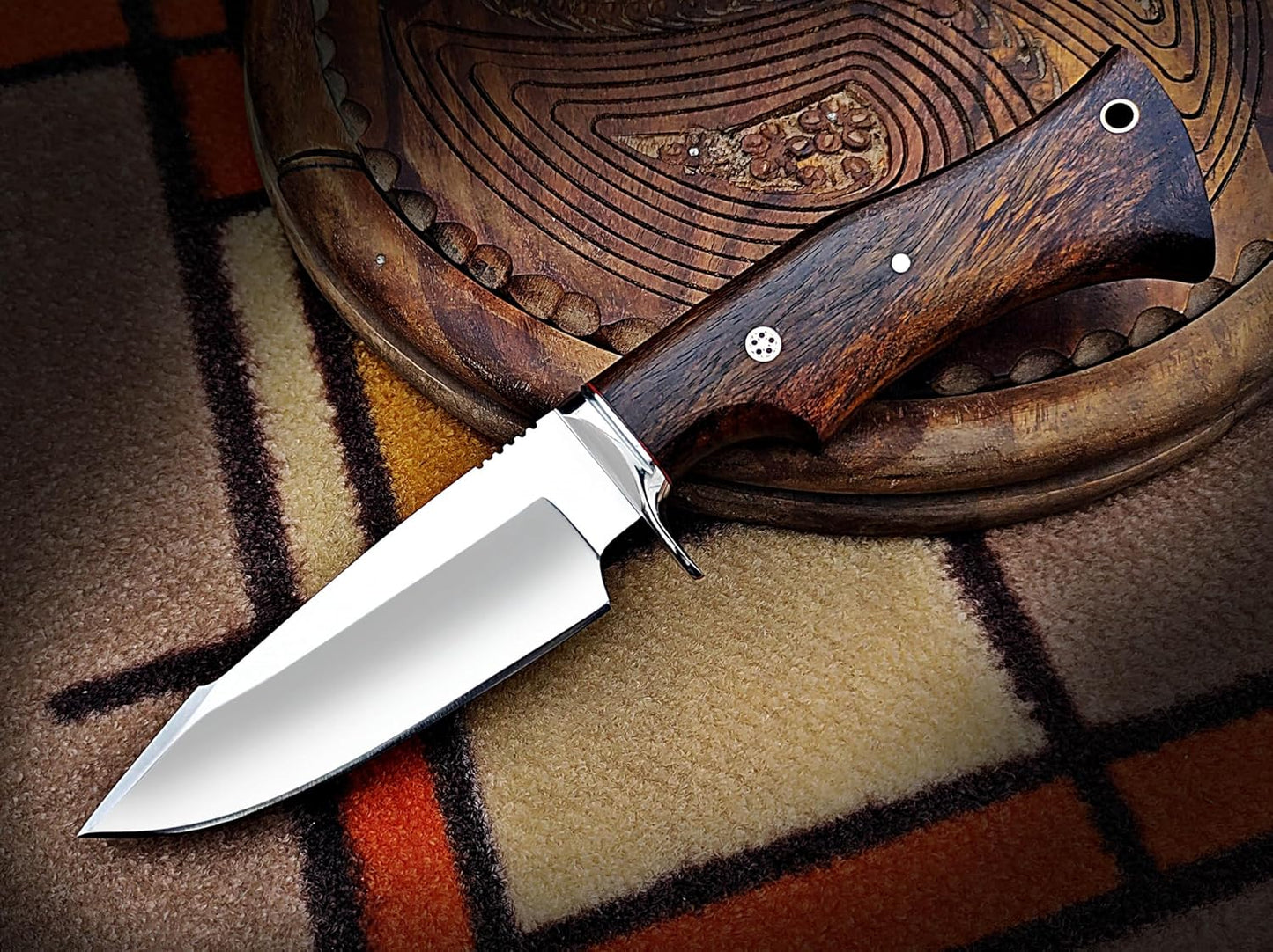 Warivo 10″ Handmade D2 Steel Hunting Knife with Leather Sheath - Ideal EDC Knife for Skinning, Camping, Bushcrafting and Outdoor Activities