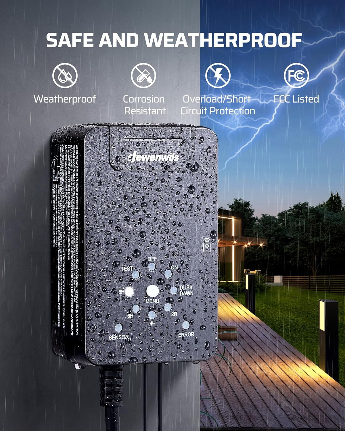 DEWENWILS 60W Low Voltage Transformer with Remote Control, 120V AC to 12V DC, Dusk to Dawn Sensor & Timer, Weatherproof Low Voltage Landscape Transformer for Spotlights, Garden Lights, Pathway Lights