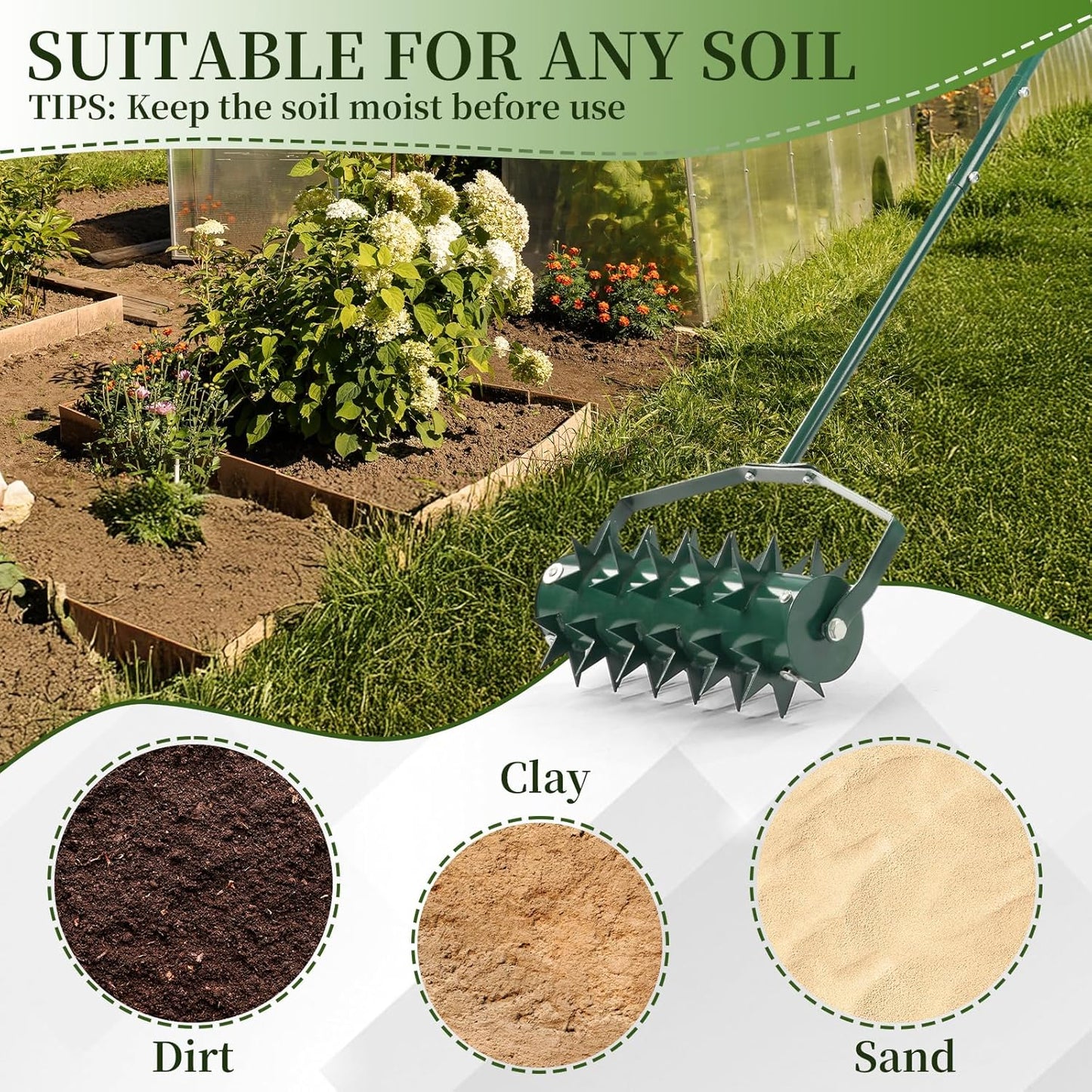Outvita 60’’ Rolling Lawn Aerator, Heavy Duty Manual Aerator Lawn Tool for Garden Yard Patio with W-Shaped Blades & 49" Handle (Green)