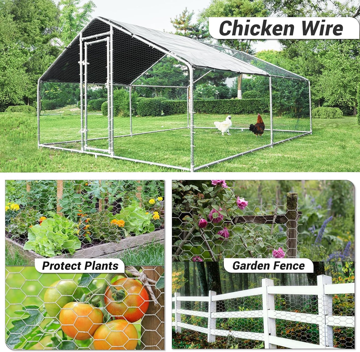Chicken Wire Fencing Mesh, Galvanized Hexagonal Floral Chicken Wire, Outdoor Anti-Rust Chicken Wire Poultry Netting for Garden Fence (4 ft x 100 ft, Hot-Dipped)