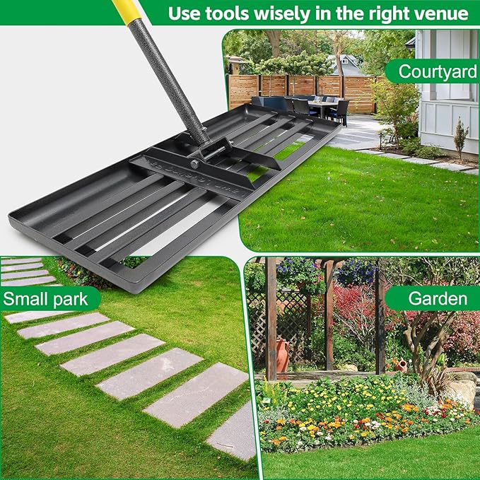 Lawn Level Rake, 5FT Lawn Leveling Tool, Heavy Duty Dirt Leveler Grass Leveling Rake, Stainless Steel Lawn Leveler for Yard Garden Golf Course