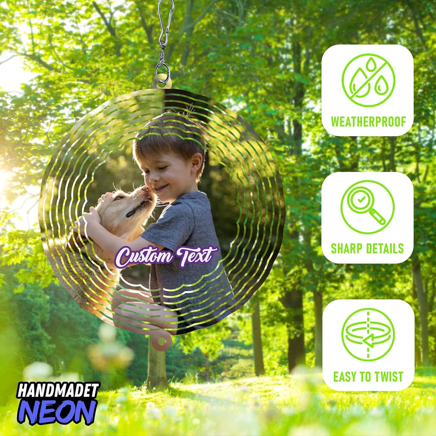 Personalized Dog Memorial with Photo Wind Spinner Metal Outdoor Art, Custom Picture Colorful 3D Kinetic Sculpture, Image Ornament Hanging Pet Loss Sympathy Gifts for Dogs