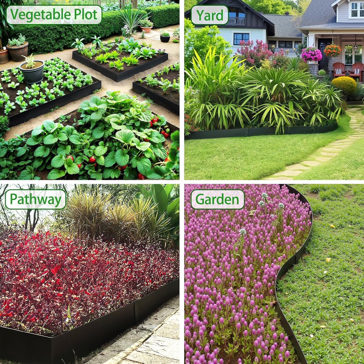 Metal Landscape Edging 6 Pack 40" L x 12.5" H,Galvanized Bendable Metal Garden Edging,Hammer- in Steel Landscape Edging with a Pair of Gloves and 7 Clips,Black (20 FT Total)