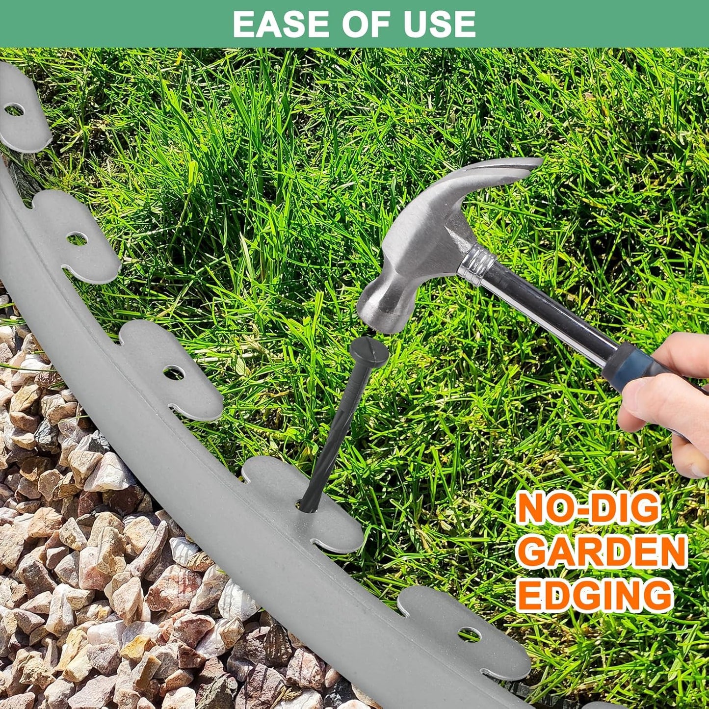 Garden Edging - 46 Feet Plastic Landscaping Edging Border with 42 PCS Spikes Apply to Flower Beds/Grass Lawn/Yard (46FT x 1.57IN, Gray)