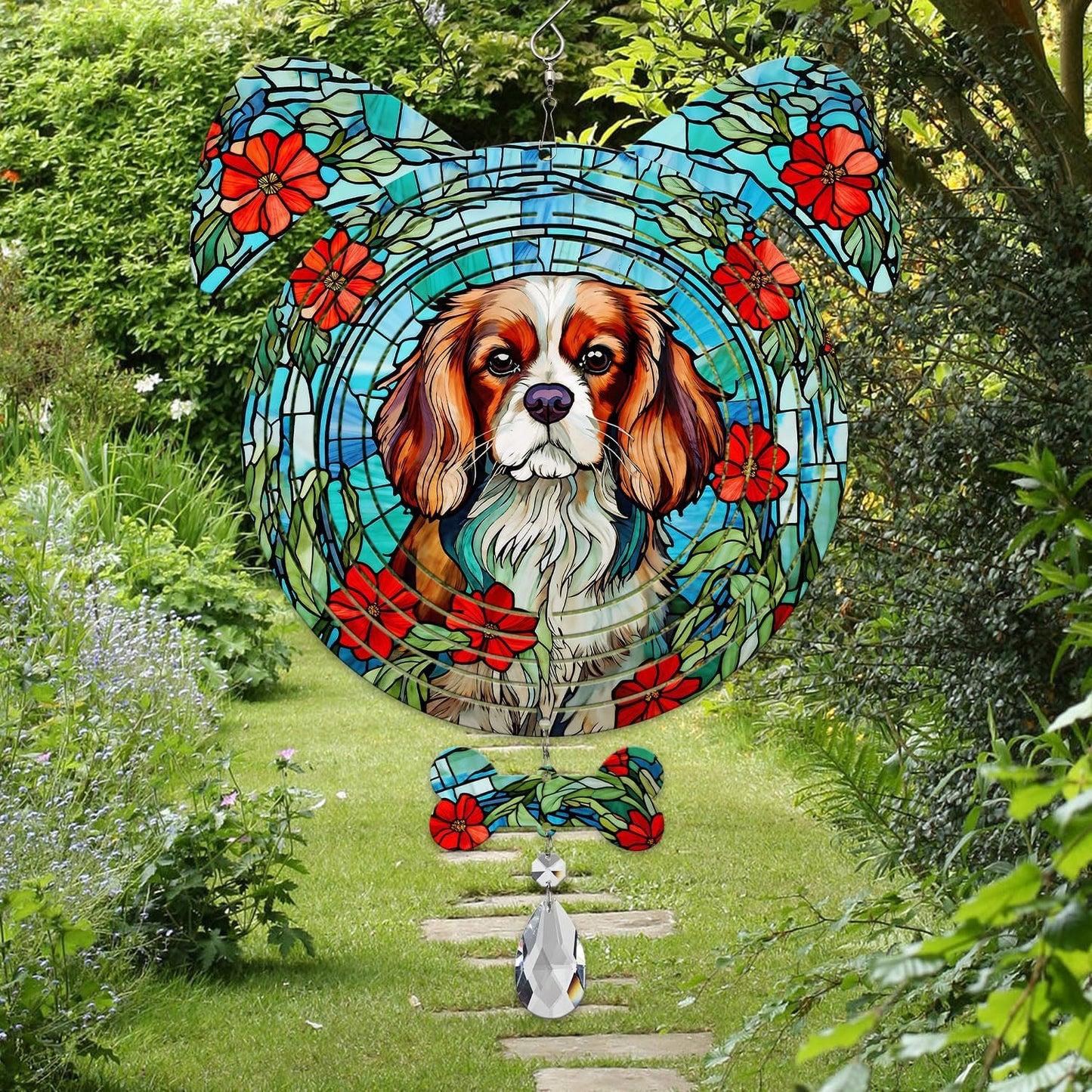 Cavalier King Dog Ears Wind Spinner, Cavalier King Wind Spinner Hanging for Yard and Garden