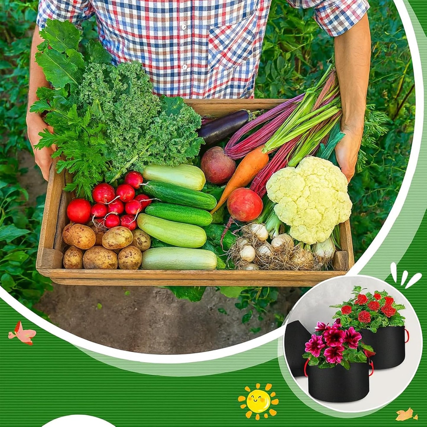 10 Pcs 50 Gallon Nonwoven Fabric Plant Grow Bags with Handles and 10 Pairs of Gardening Gloves for Vegetables Flowers Trees Container Planting Outdoor Garden Use