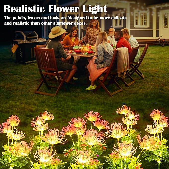 SunKite Solar Garden Lights, Solar Flowers Lights with Glowing Flowers & Stems, Upgraded Solar Panel, Solar Lights Outdoor for Garden,Yard Patio Pathway Decor, Gift for Mother (2 Pack)