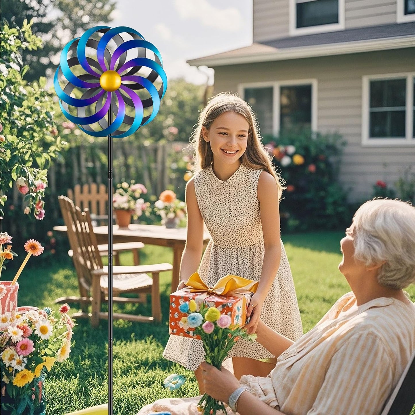 Wind Spinners Outdoor Yard Decorations, 16 Inches Wind Sculpture Metal Garden Art, Windmills for Yard Gardening Gifts for Women Mom Backyard, Patio, Garden Decor