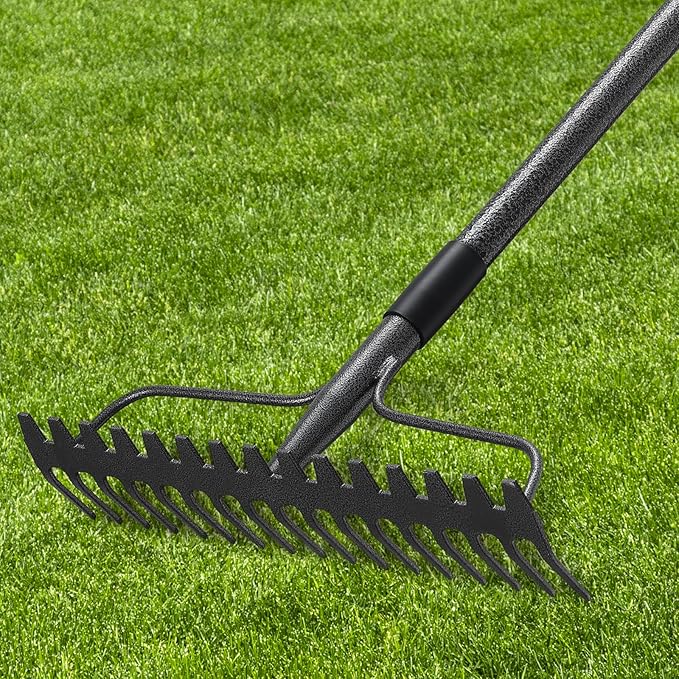 63'' Bow Rake ,17 Tines Metal Head Rake with Stainless Steel Handle,Heavy Duty Garden Rake for Loosening Soil Gathering Leaf Leveling Lawn Farming Land Management Yarn Thatch Rake