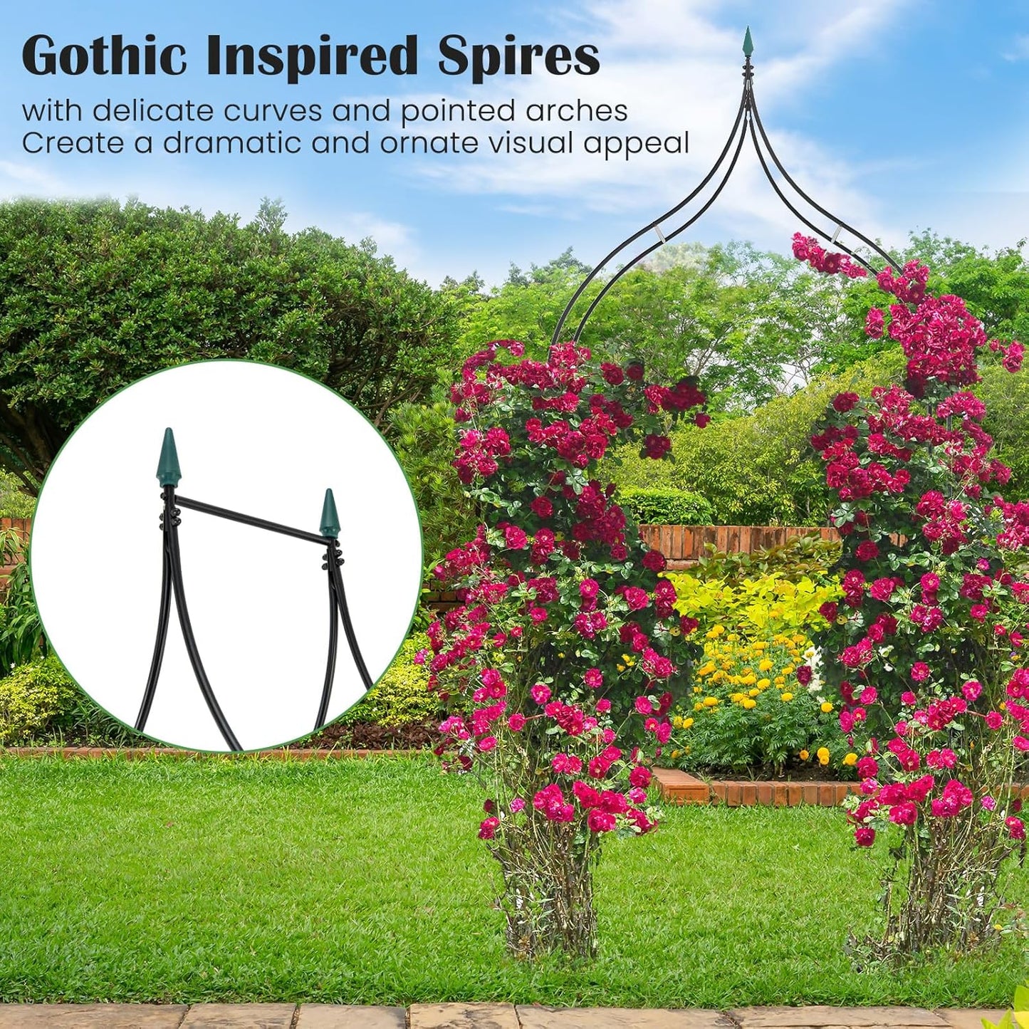 Giantex Metal Garden Arch Trellis - 9.5 FT Wedding Arbor for Ceremony, Garden Arbor for Climbing Plants Rose, Gothic Style Outdoor Archway for Lawn Backdrop Backyard Party Decoration