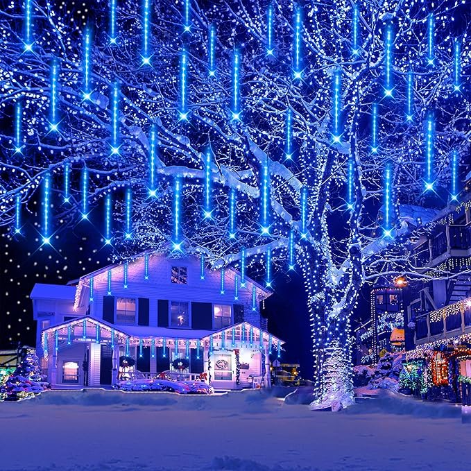 Aokudoni Blue Christmas Icicle Lights, 16 Inch 8 Tube Outdoor, UL Certified LED Connectable Decorations for Yard Porch Party Garden