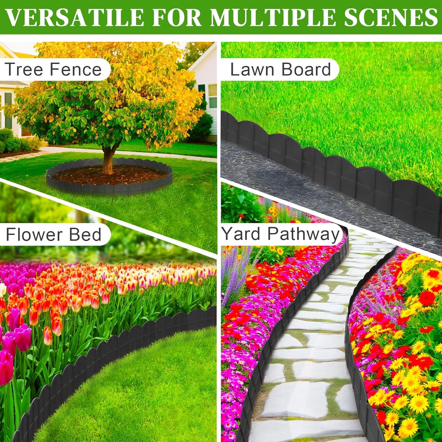 20Ft Black Garden Edging Border 6 Inch Tall Landscape Edging with 20Pcs 7.8in Height Garden Stakes Decorative Edging for Landscaping Flower Bed Edging Borders Lawn Edging
