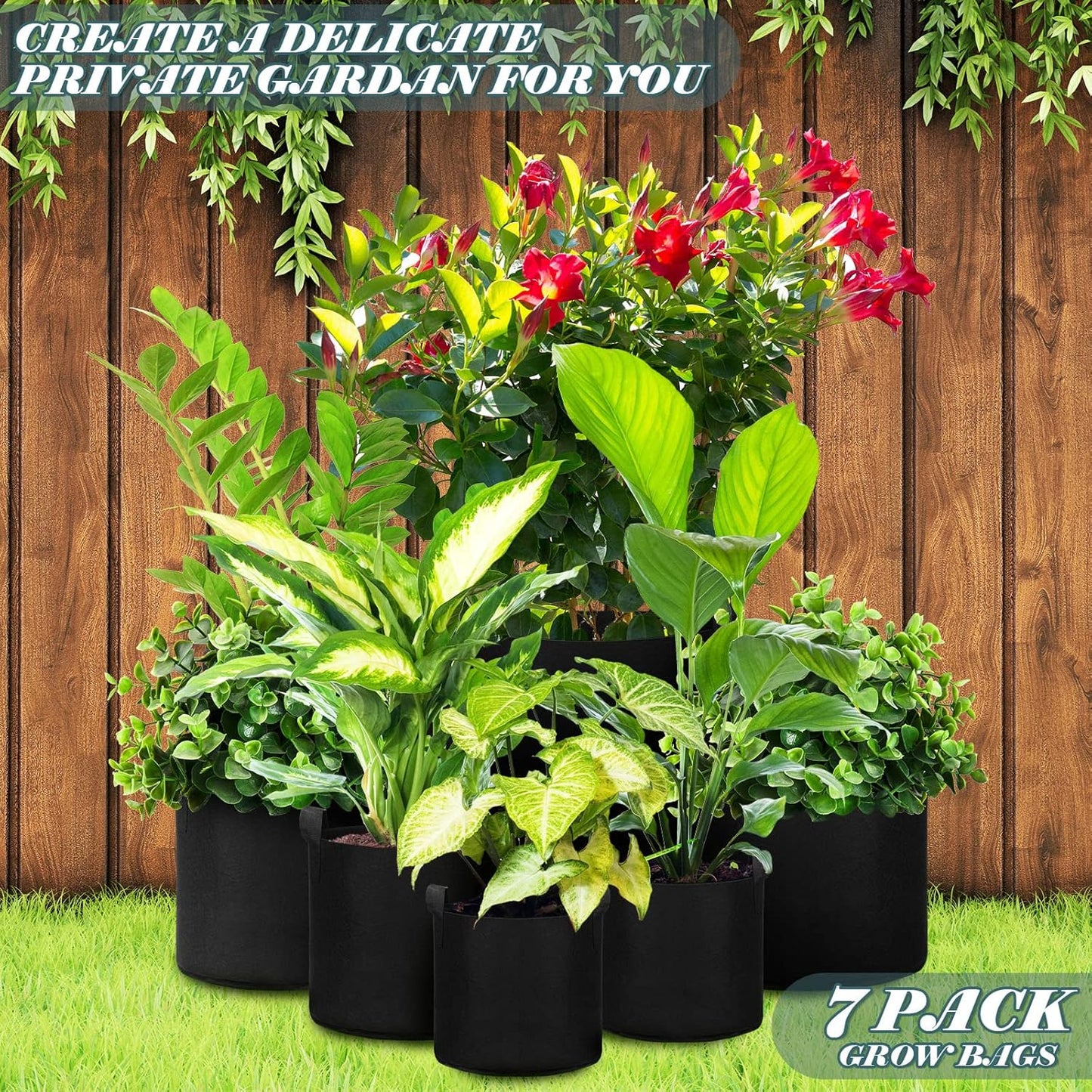 Hoolerry 7 Pack Black Plant Grow Bags Thickened Non Woven Grow Bags in 4 Sizes 10, 7, 5 and 3 Gallons Aeration Fabric Pots with Handles