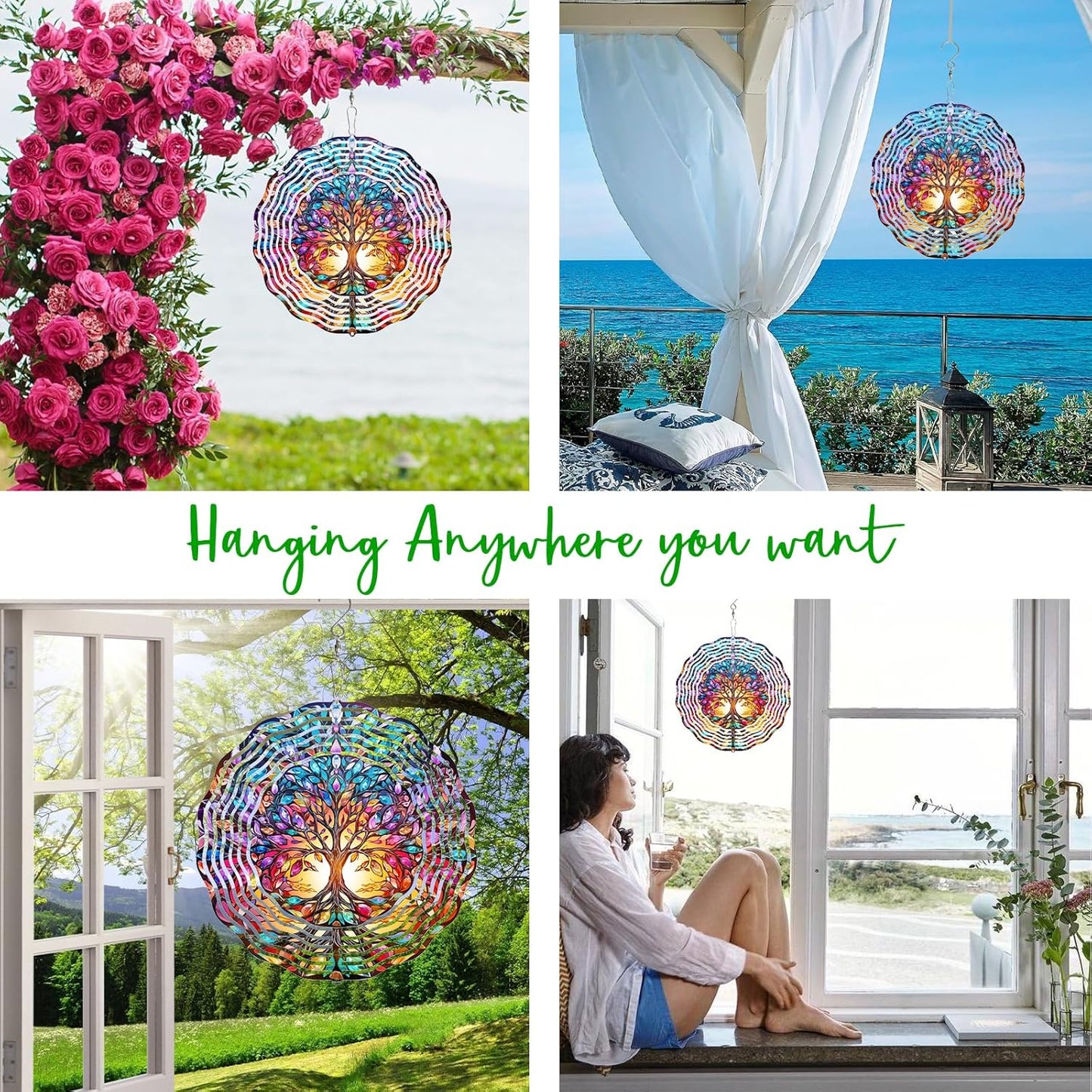Tree of Life Wind Spinner,3D Stainless Steel Wind Spinner for Yard and Garden 3D Frosted Tree of Life Wind Sculptures Garden Decoration Crafts Ornaments 10Inch