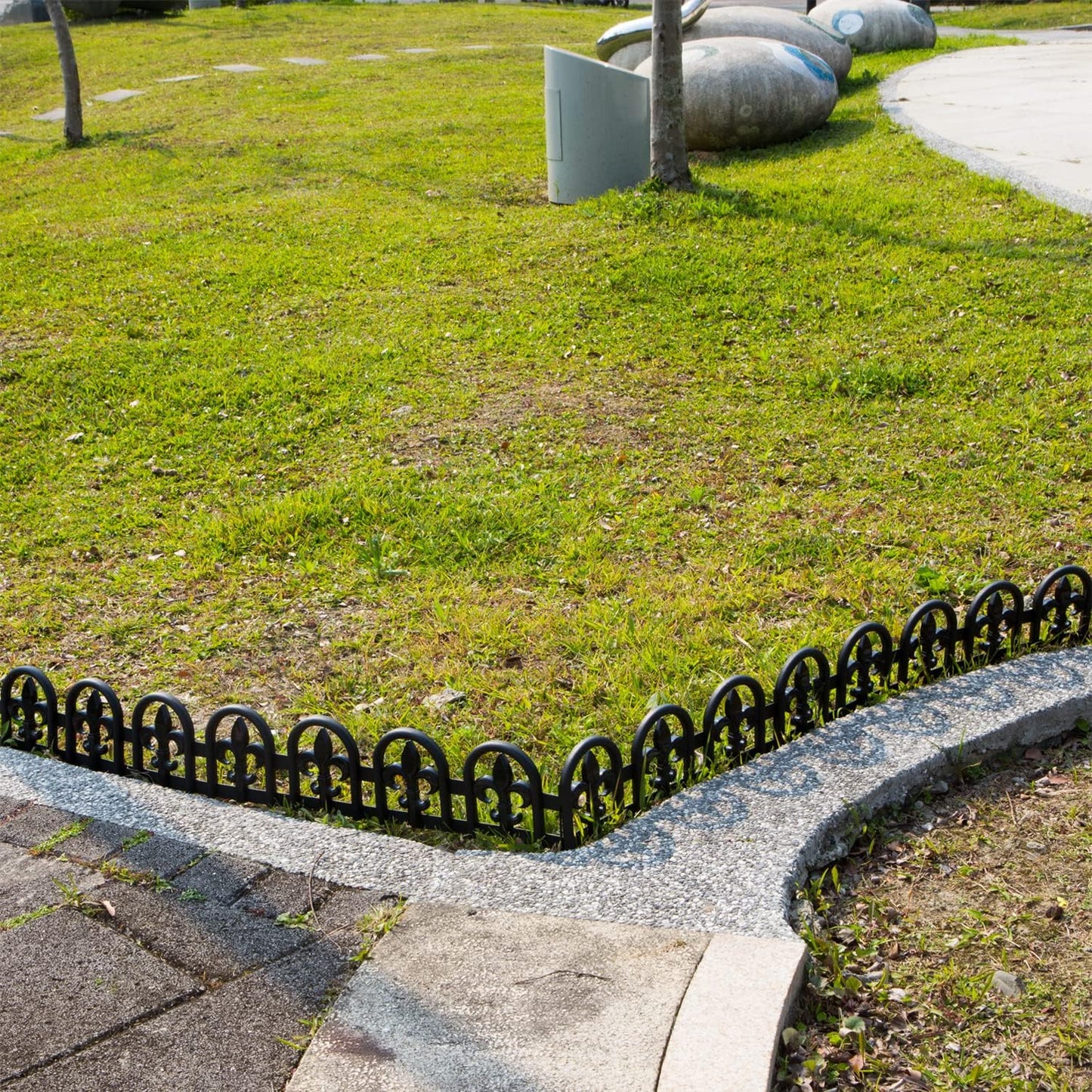 Evelyne Black Garden Border Plastic Edging: Wrought Iron Design - 27pcs Black Yard Landscaping Fence Liner Lawn Edge Barrier - 35ft Kit of Decorative Lawn Landscape Panels Elements