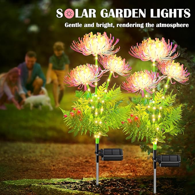 SunKite Solar Garden Lights, Solar Flowers Lights with Glowing Flowers & Stems, Upgraded Solar Panel, Solar Lights Outdoor for Garden,Yard Patio Pathway Decor, Gift for Mother (2 Pack)