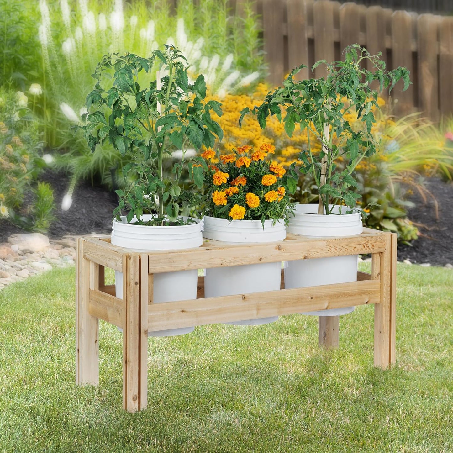 Greenes Fence Three Bucket Elevated Cedar Wood Garden Frame, 43 in. x 16 in. x 20 in. - Made in USA with North American Cedar
