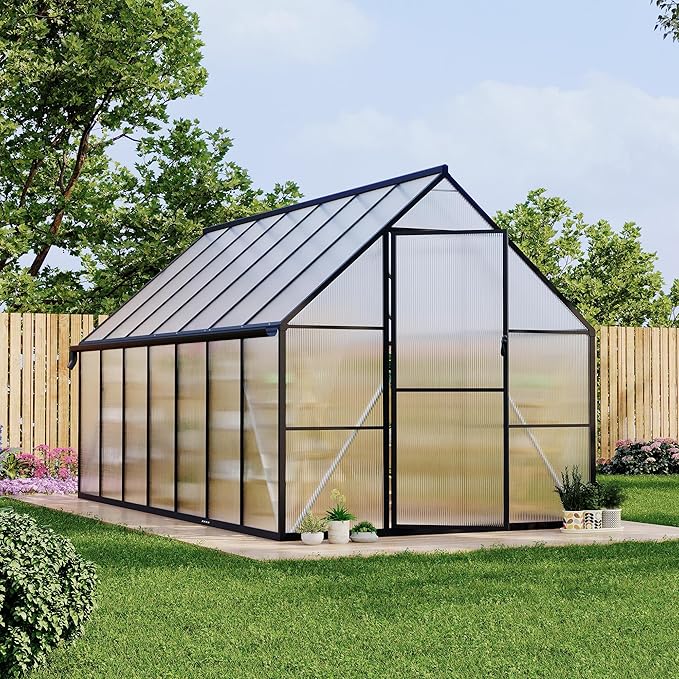 8'x14' , Large Enhanced Aluminum Greenhouses Kit for Outdoors, Aluminum-Framed Polycarbonate Greenhouse, Heavy Duty Polycarbonate Greenhouse with Quick Setup Structure and Roof Vent