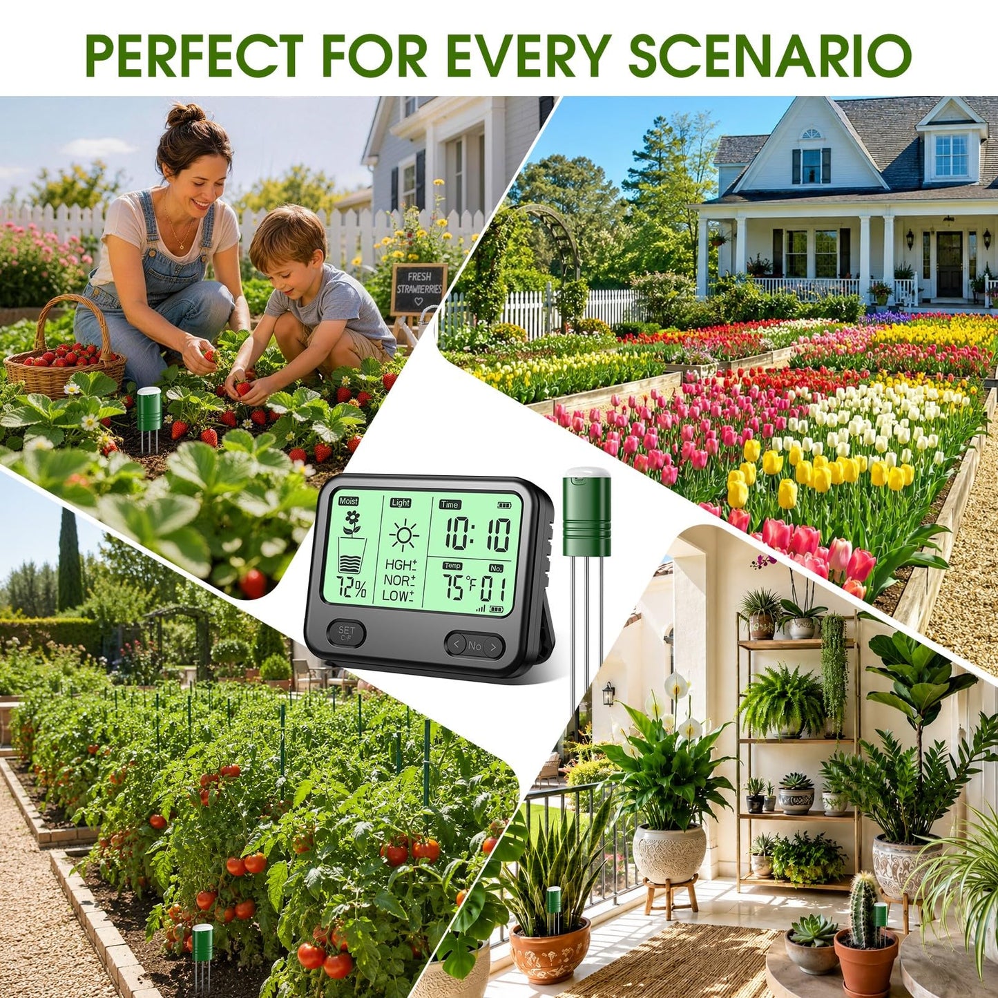 Soil Moisture Meter for Plants,4-in-1 Wireless Soil Tester,Soil Thermometer/Moisture/Sunlight