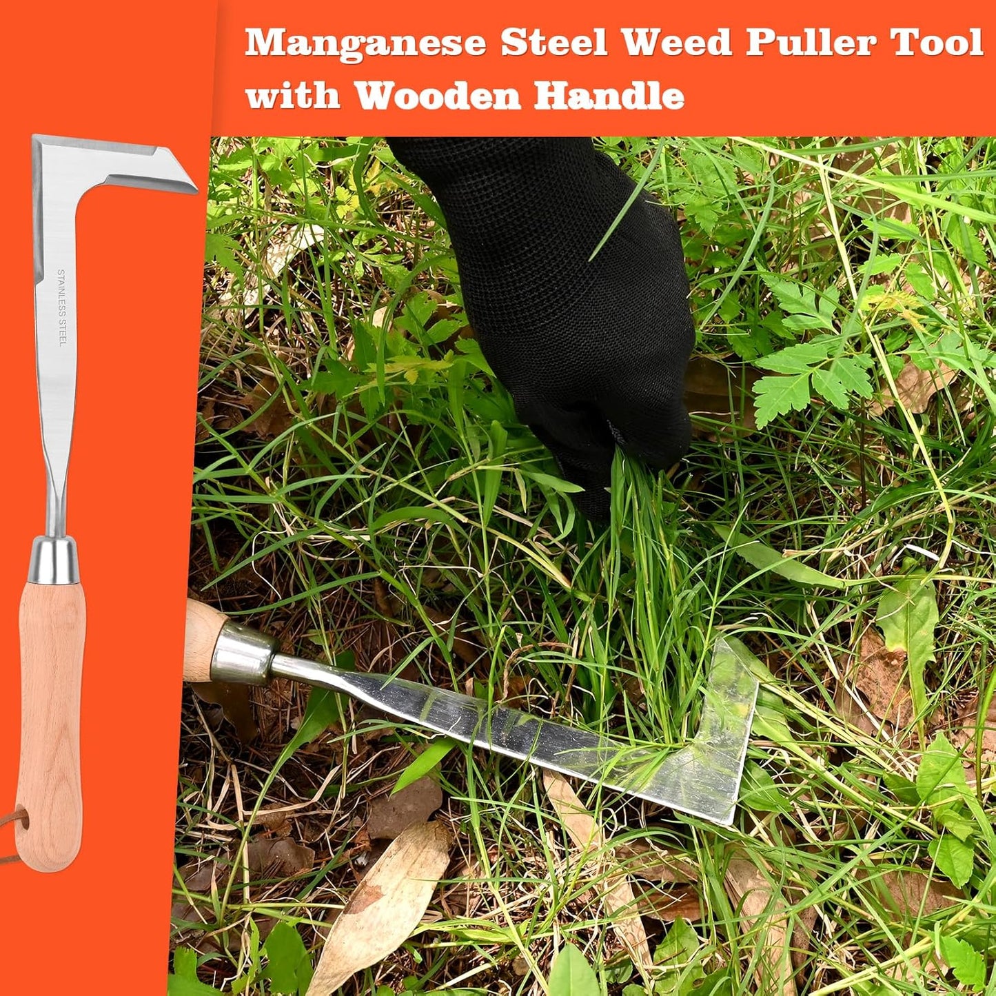 3-Sided Crevice Weeder - 12.6" Stainless Steel Garden Weeding Tool with Beech Handle, L-Shaped Crevice Weeder Sickle for Garden Lawn, Yard Patio Terrace, Paving Gaps