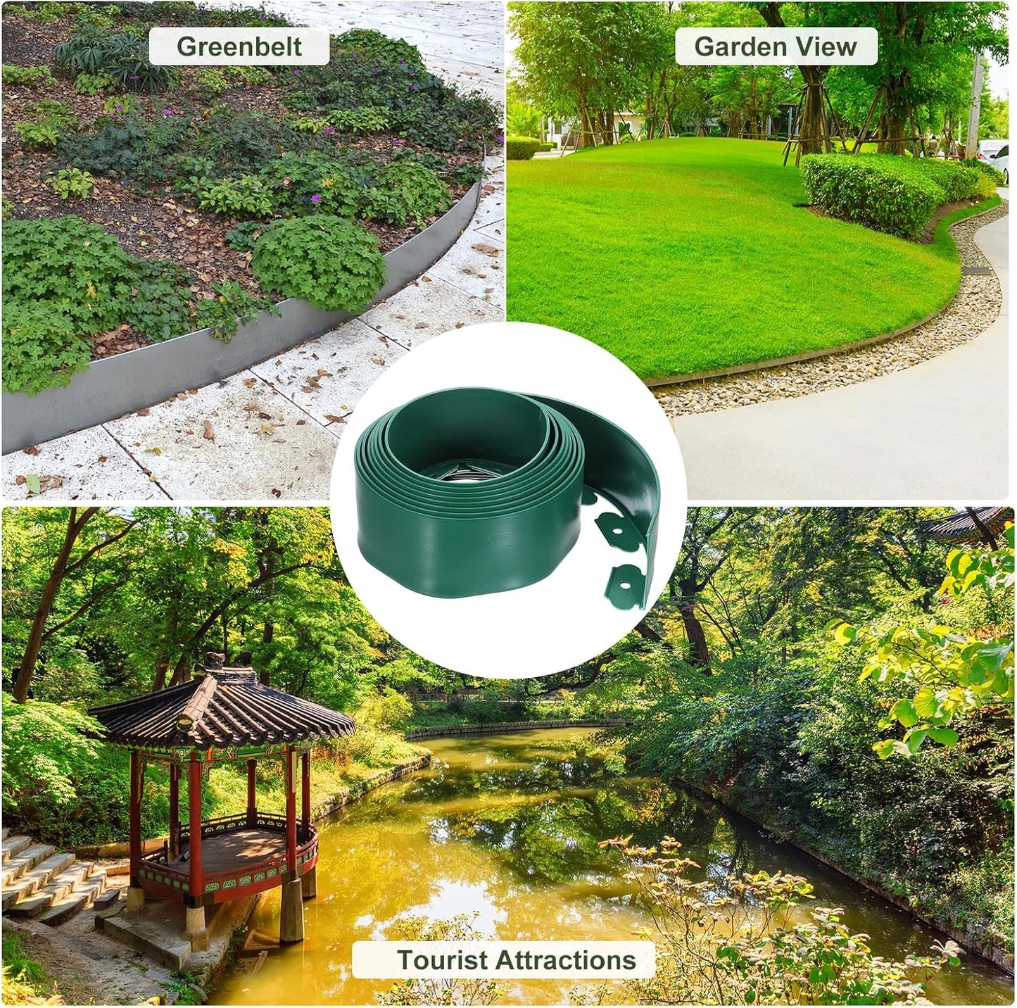 uxcell Landscape Edging, 1Pcs 20FT x 3.94" - No Dig Garden Edging Kit with 18 Stakes, Landscape Edging Border for Garden Lawn Flower Bed Yard Grass (Green)
