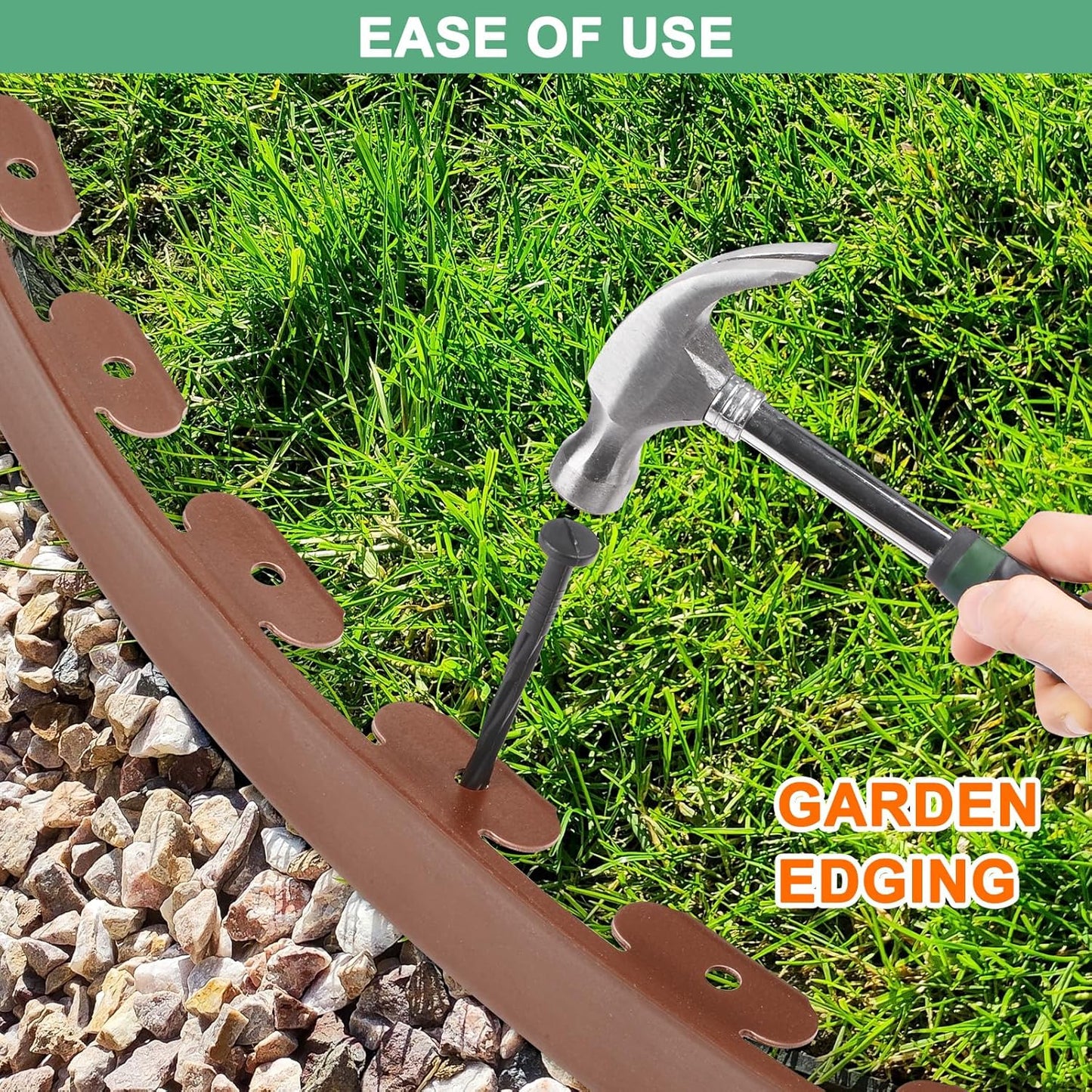 Garden Edging - 100 Feet Plastic Landscaping Edging Border with 93 Pack Spikes Apply to Flower Beds/Grass Lawn/Yard (1.57Inches Tall, Brown)