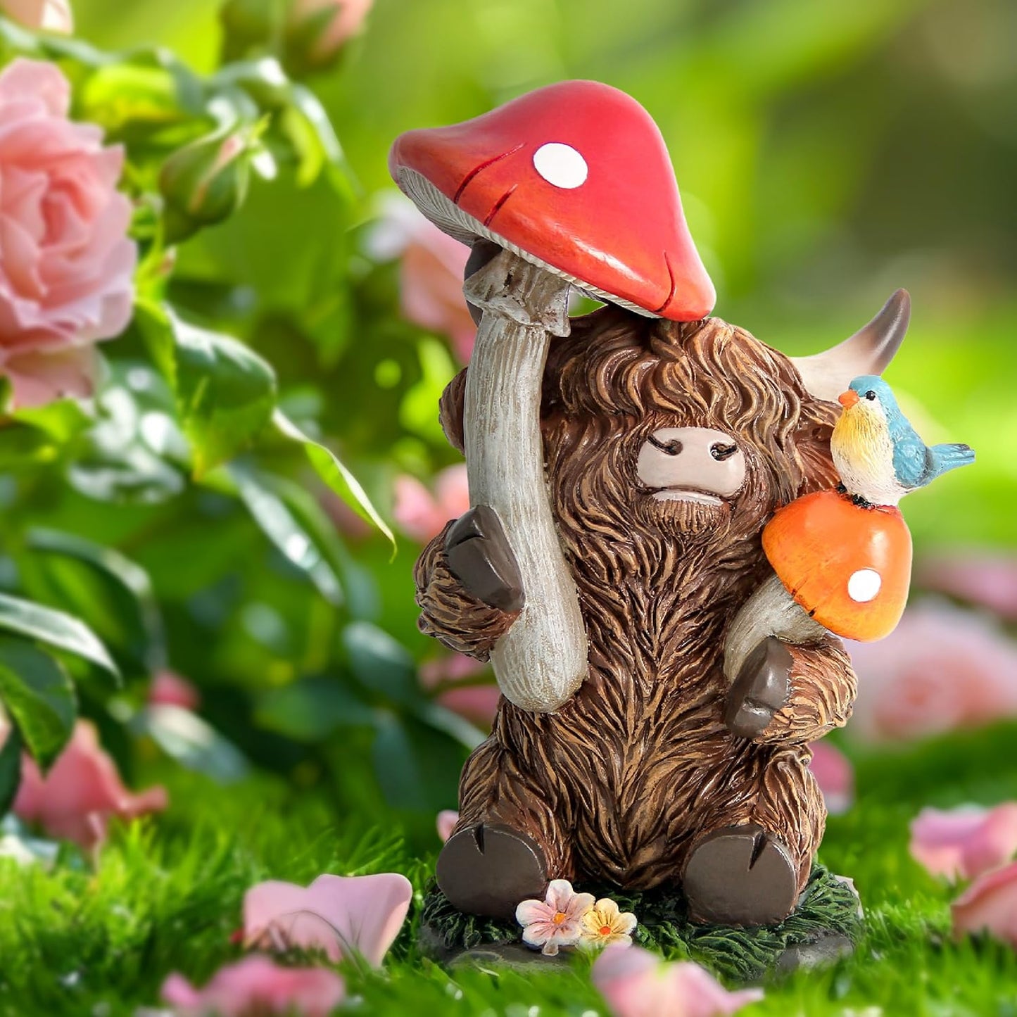 Highland Cow Figurine for Garden Decor,Garden Cow Decor for Outdoor Statues,Highland Cow Decorations for Outdoor Indoor Patio Yard Lawn Home Bathroom Shelf Decor,Animal Statues Cows Gifts for Women