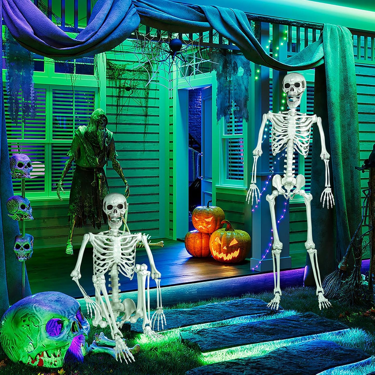 Halloween Skeleton, Realistic Life Size Skeleton with Movable Joints for Halloween Party Haunted House Indoor Outdoor Decoration (5.4ft-1P)