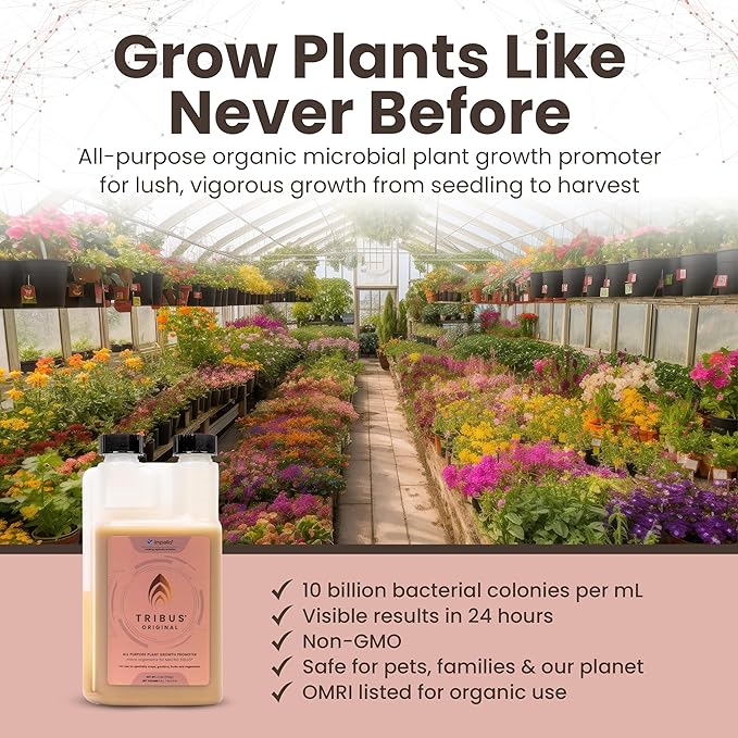 Tribus Organic Microbial Inoculant β Root Booster for Plants, Increases Plant Yield, Root Growth, Flower & Fruit Quality. Bloom Booster. Visible Root Growth in 24Hrs. Liquid Color May Vary. 16.9 oz
