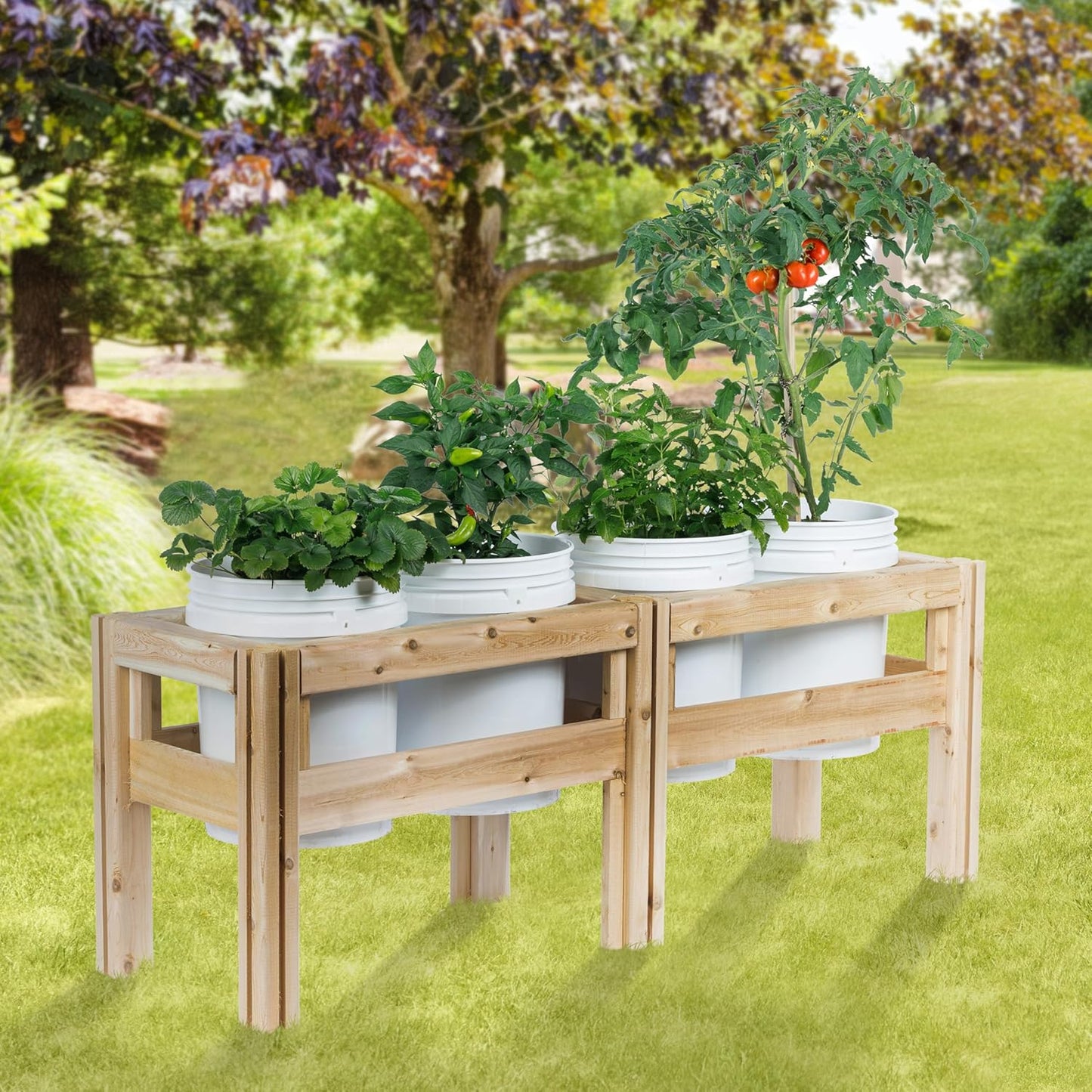 Greenes Fence Four Bucket Elevated Cedar Wood Garden Frame, 54 in. x 16 in. x 20 in. - Made in USA with North American Cedar