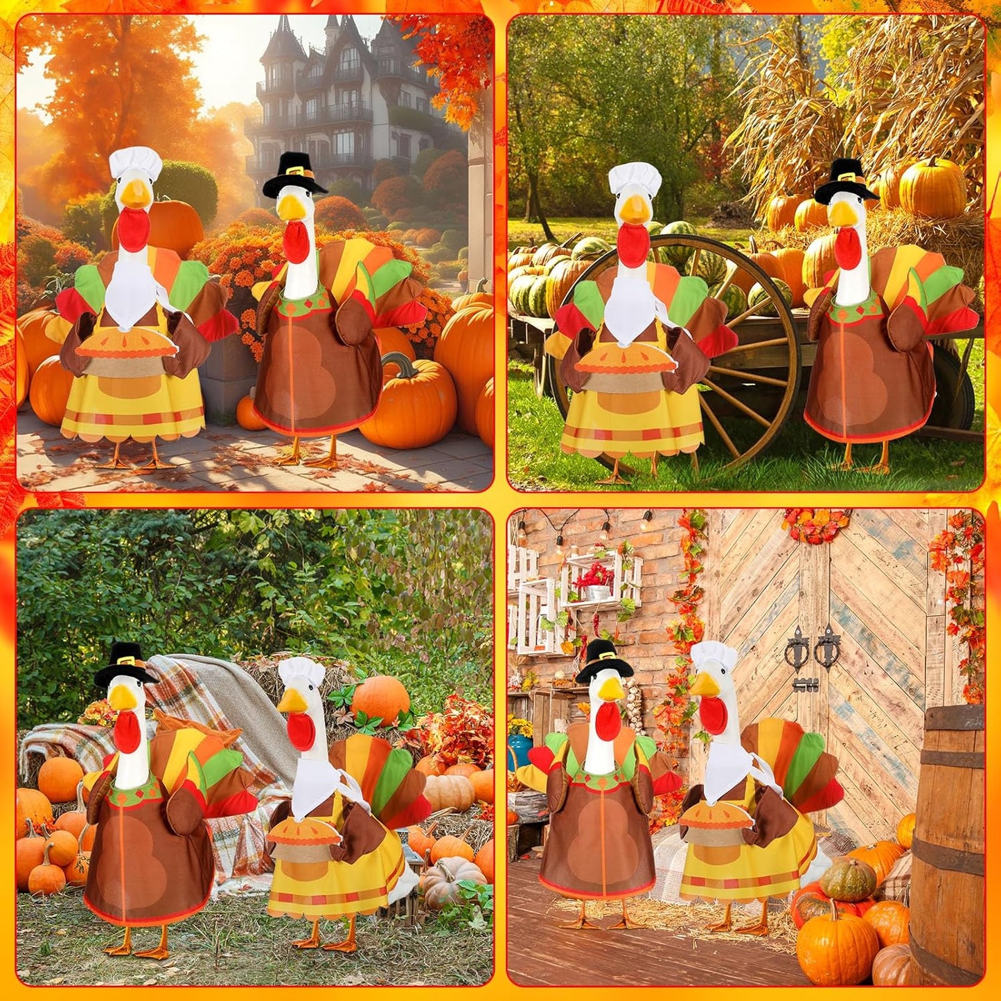Abbylike 2 Set Thanksgiving Porch Goose Outfits Turkey Goose Clothes Costume Fit Large 23'' Cement for Garden Yard Decoration