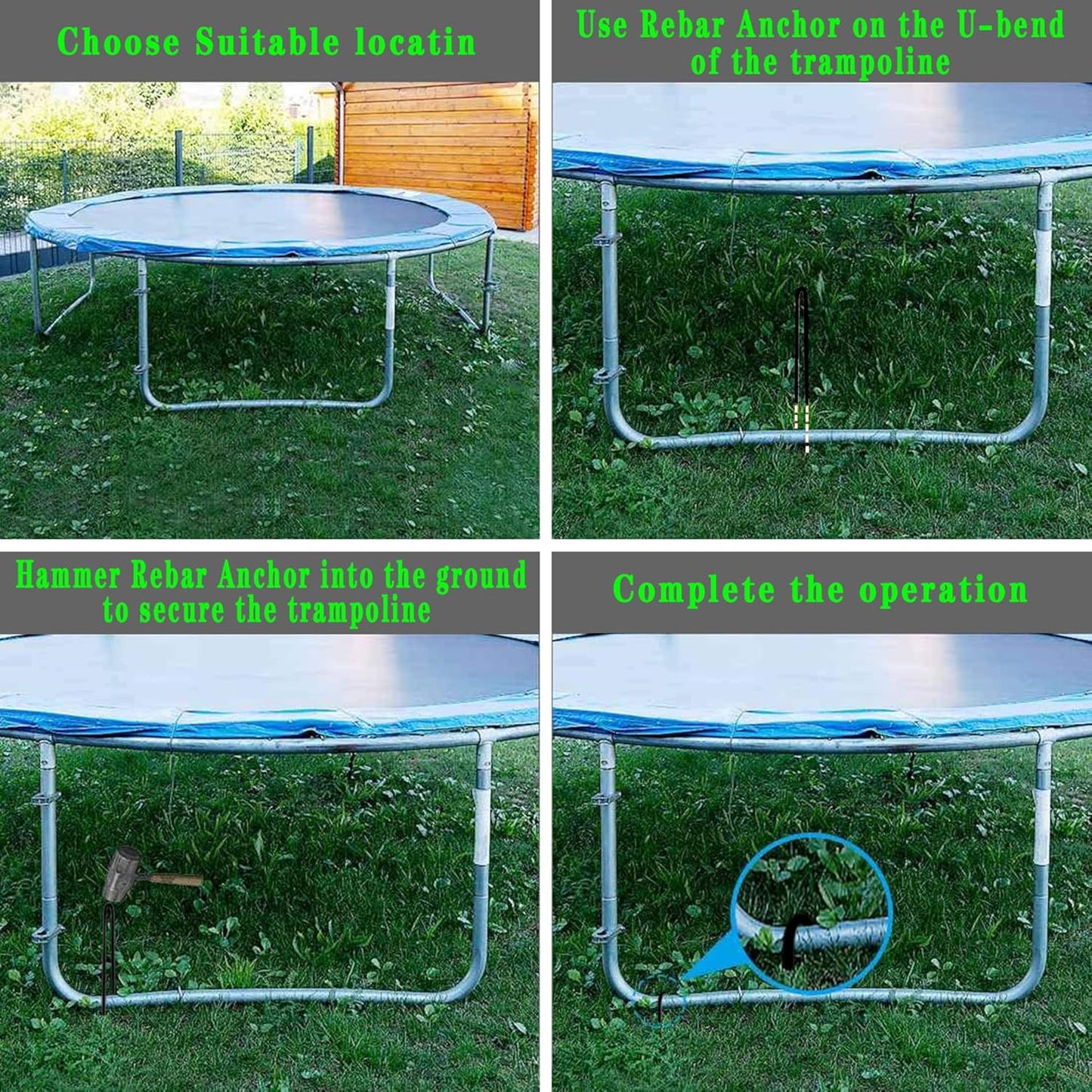 10"x2" Trampolines Wind Stakes Heavy Duty U Shape Galvanized Steel Trampoline Stakes Ground Anchors with Sharp End for Camping Tent, Garden Staples, Trampoline Pins (12)