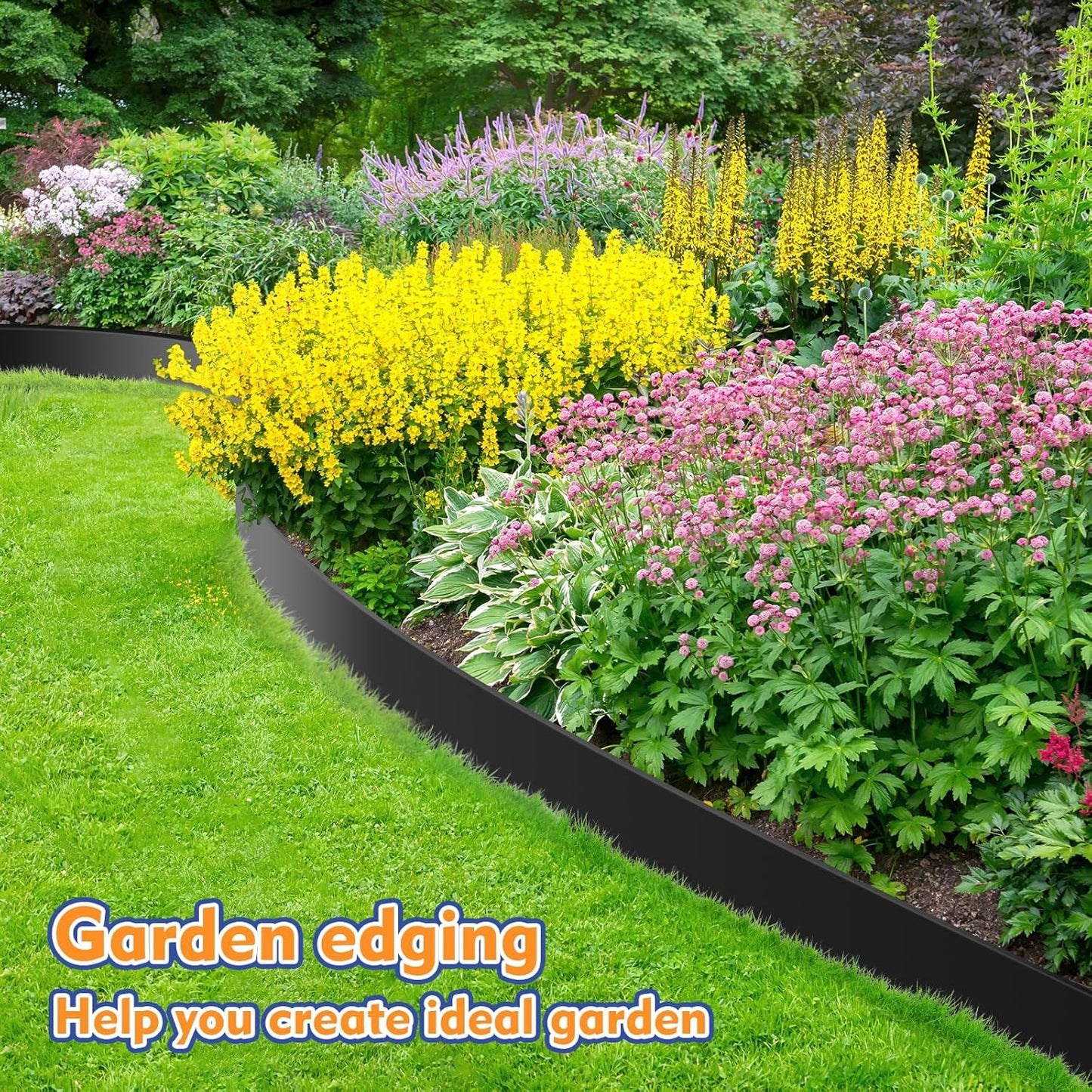4IN x 33FT Landscape Edging, Garden Edging Borders with 40pcs Metal Stakes, Flexible Plastic Garden Border for Lawn, Landscaping, Flower Beds, Trees and Yard