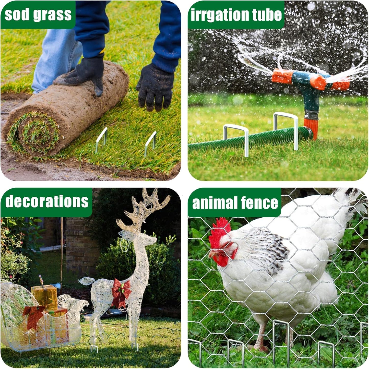 50 Pack Landscape Staples 4 Inch Garden Stakes Galvanized Garden Staples Pins Anti-Rust Ground Stakes for Weed Barrier, Irrigation Tubing, Landscaping Fabric, Yard Lawn