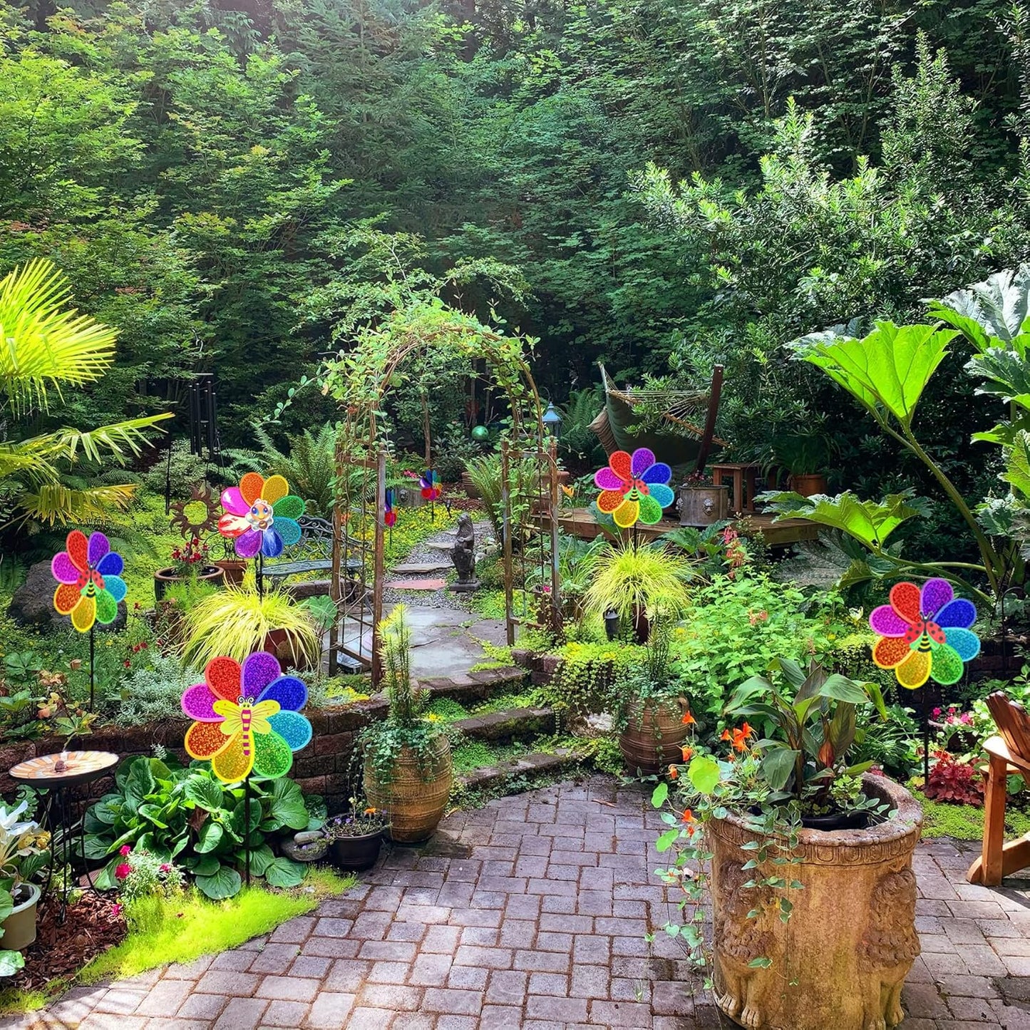 Outdoor Wind Spinners Yard Garden Decor 12in Shiny Pinwheel for Kids Rainbow Lawn Ornaments to Deter Animals (3 PCS)